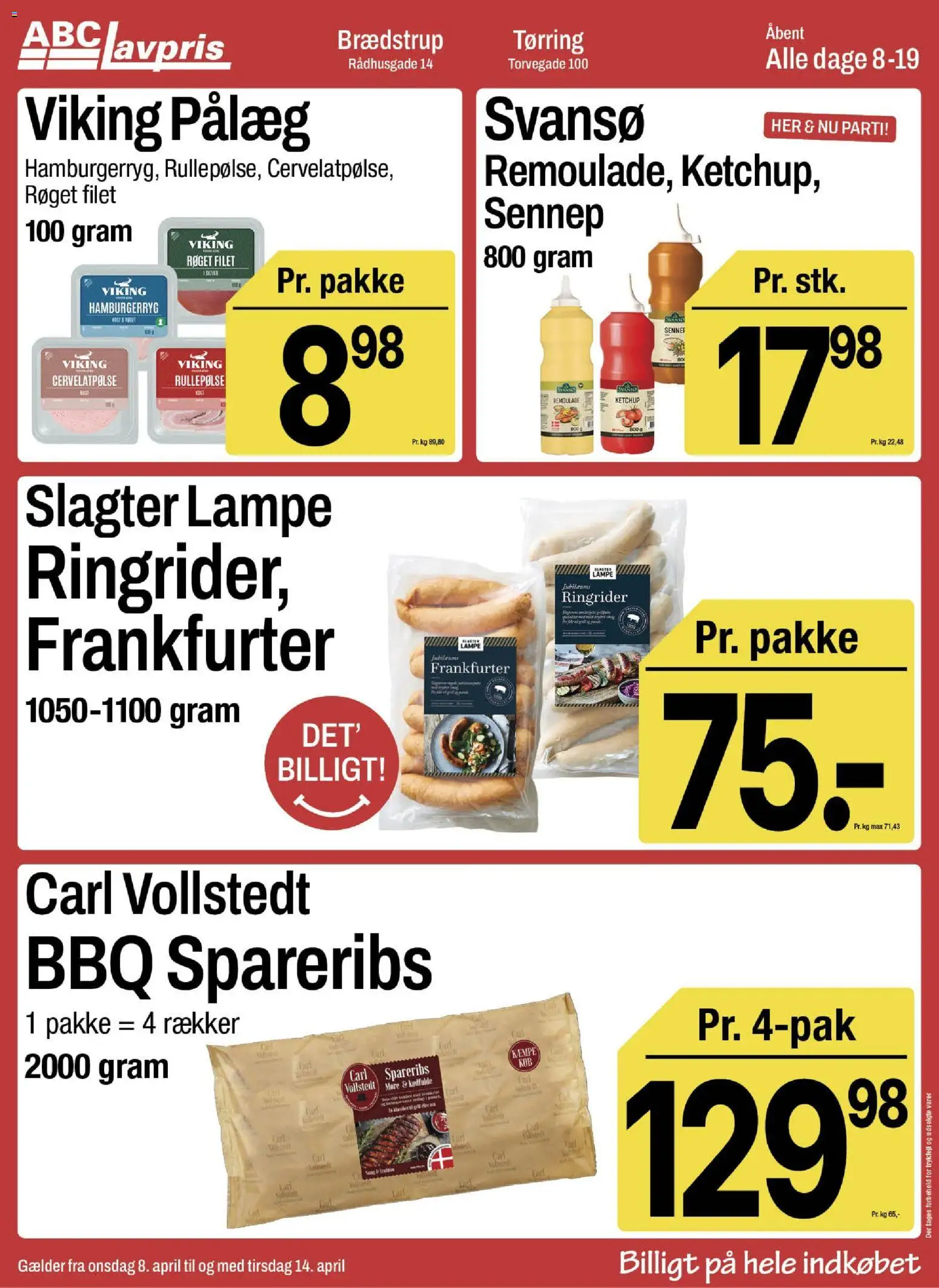 Abc Lavpris tilbudsavis – gyldig fra 08.04.2026 | Side: 5 | Produkter: Rullepølse, Lampe, Spareribs, Hamburgerryg