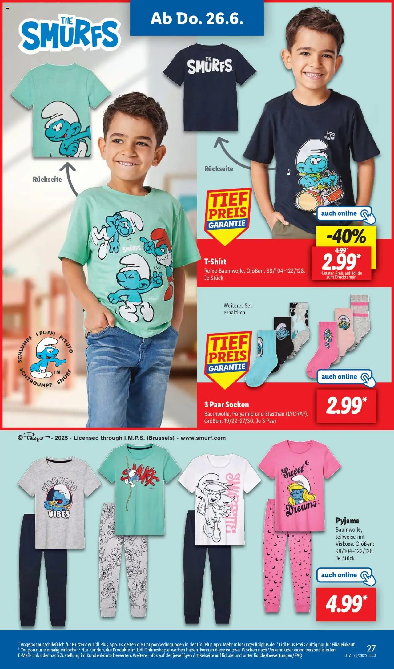 Lidl Prospekt 	 - gültig ab dem 23.06.2025 | Seite: 35 | Produkte: T-Shirt, Socken, Pyjama