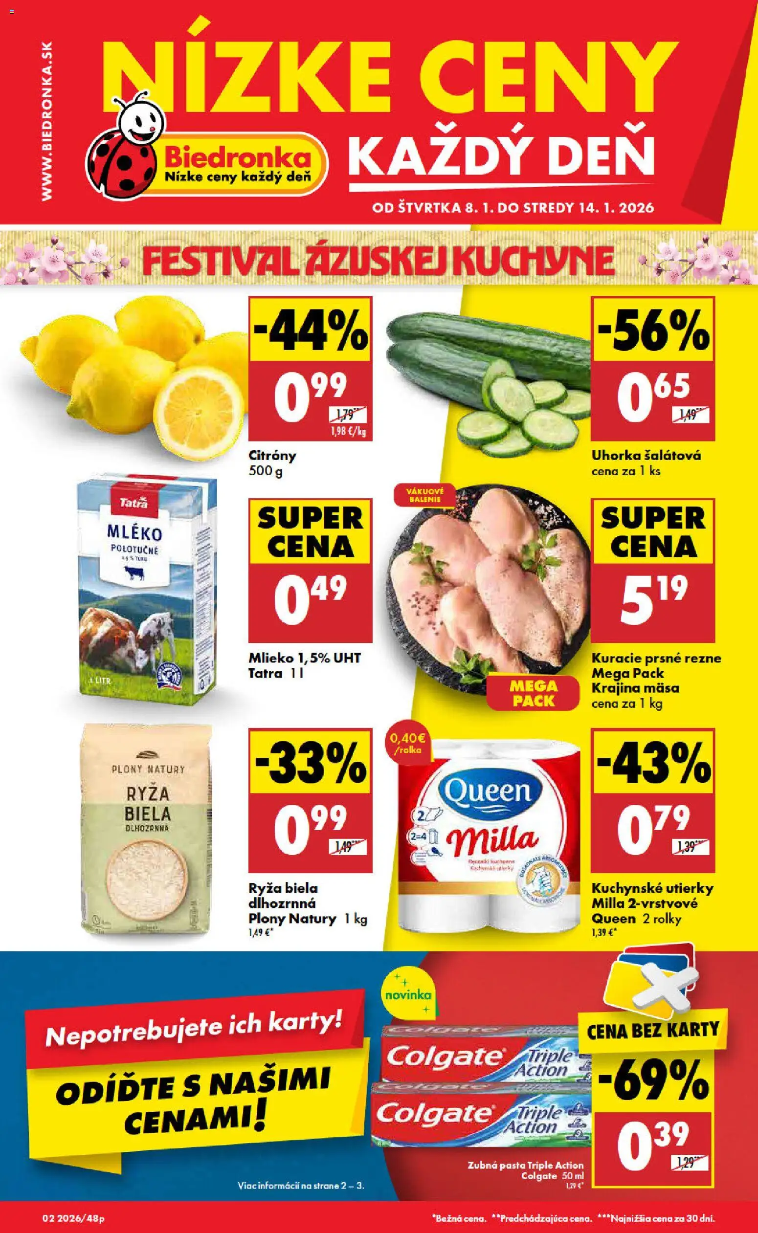 Nové Biedronka akcie – leták je platný od 08.01.2026 | Strana: 1 | Produkty: Mlieko, Zubná pasta, Kuchyne, Citróny