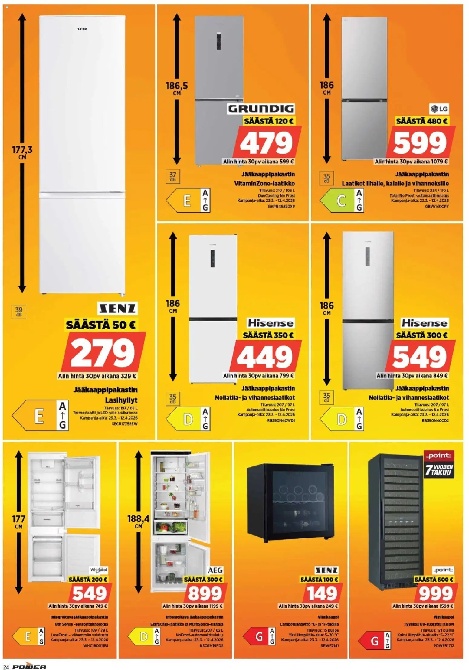 Power tarjoukset – voimassa 30.03.2026 alkaen | Sivu: 24 | Tuotteet: Viinikaappi, Jääkaappipakastin