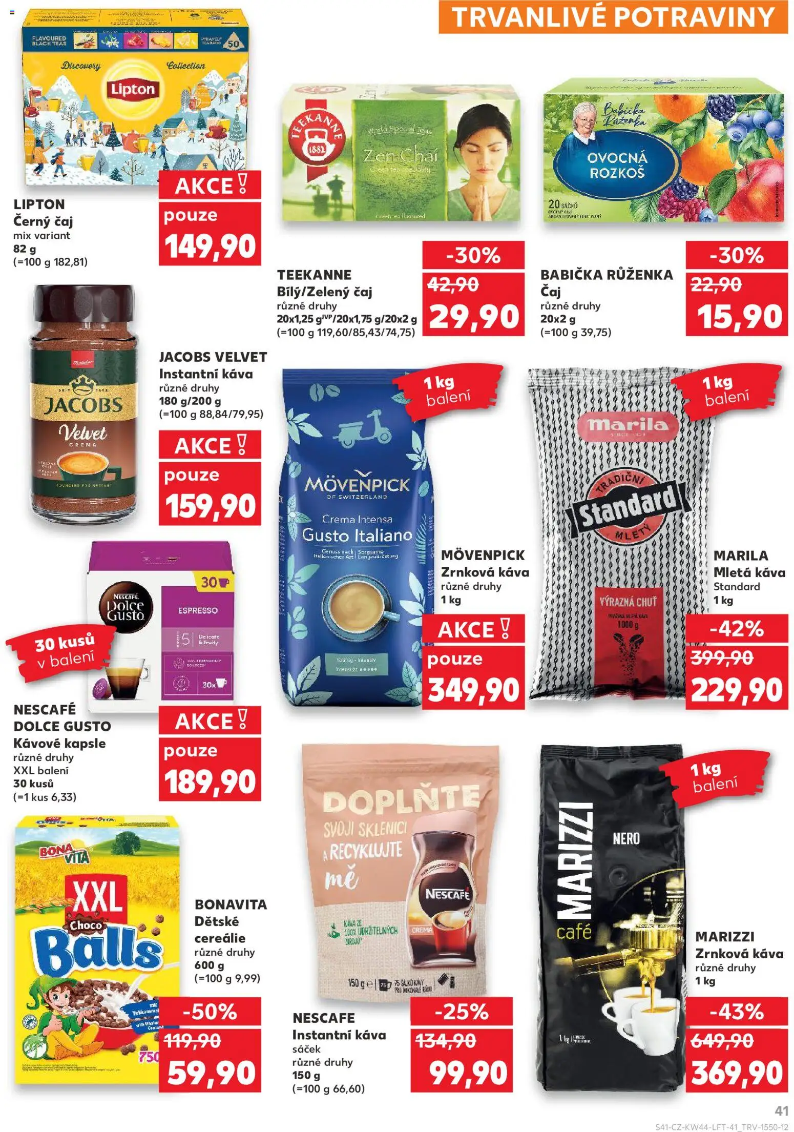Kaufland leták - Kolín od 29.10.2025 | Strana: 41 | Produkty: Cereálie, Teekanne, Nescafé, Jacobs velvet