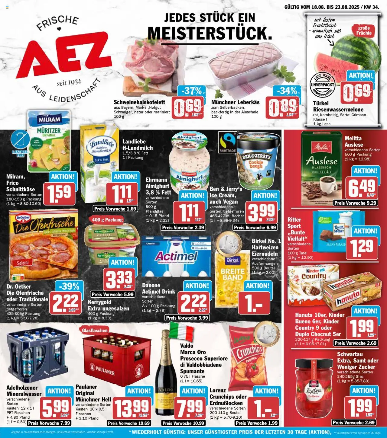 AEZ Prospekt 	 - gültig ab dem 18.08.2025 | Seite: 1 | Produkte: Actimel, Ehrmann almighurt, Mineralwasser, Ben & Jerry's