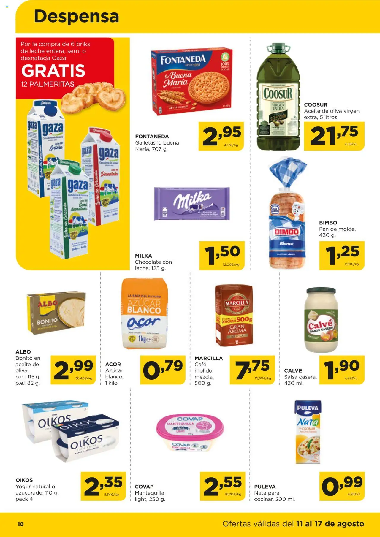 Alimerka folleto Castilla y León │ válido desde el 11.08.2025 | Página: 10 | Productos: Leche, Aceite, Pan, Aceite de oliva