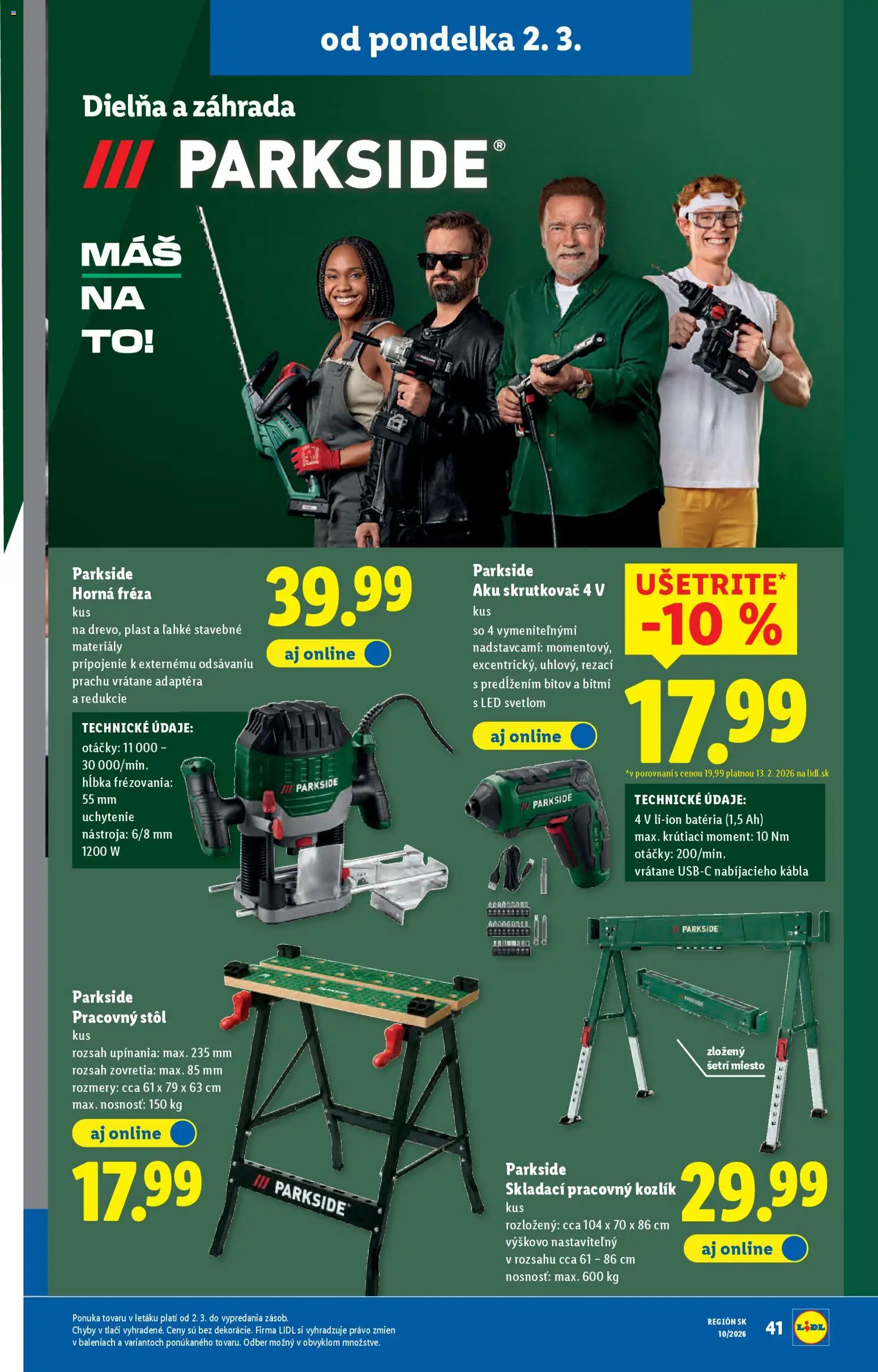 Nové Lidl akcie – leták je platný od 02.03.2026 | Strana: 57 | Produkty: Pracovný stôl, Stôl, Aku skrutkovač, Skrutkovač