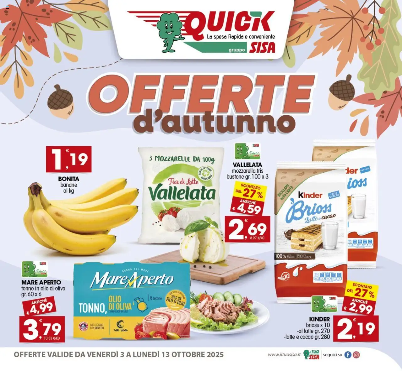 Volantino SISA del 03.10.2025 | Pagina: 1 | Prodotti: Banane, Sale, Latte, Olio