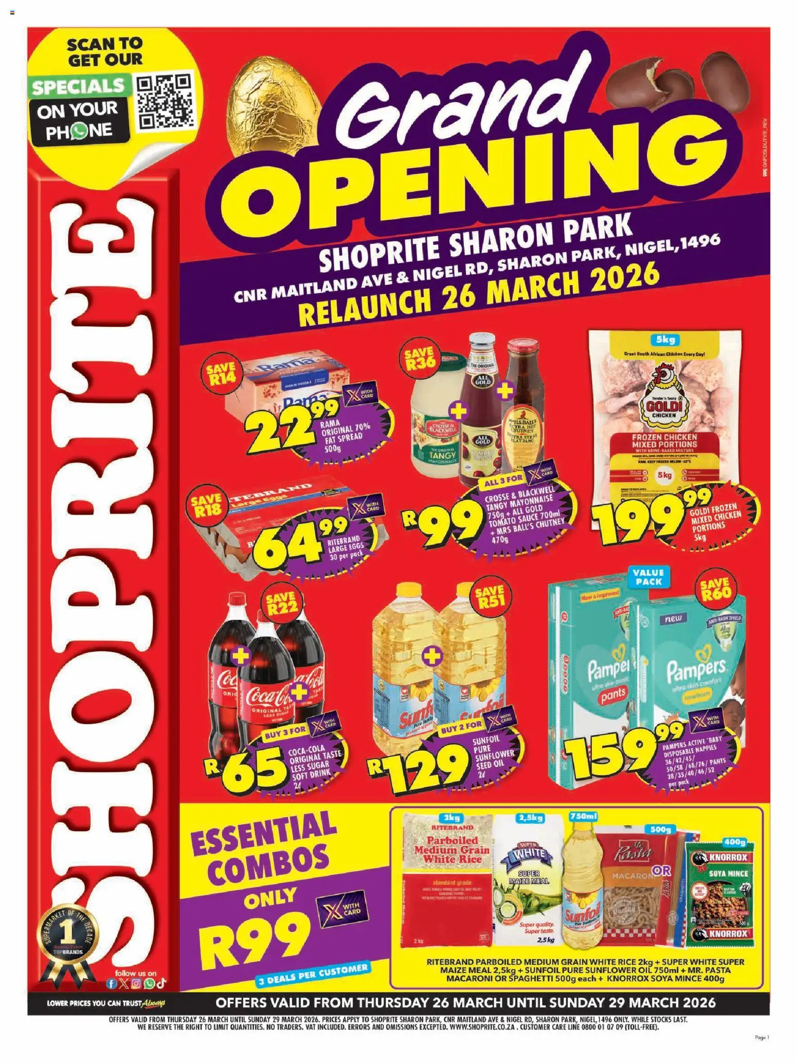 New Shoprite catalogue – valid from 26.03.2026 | Page: 1 | Products: Oil, Rice, Sugar, Nappies