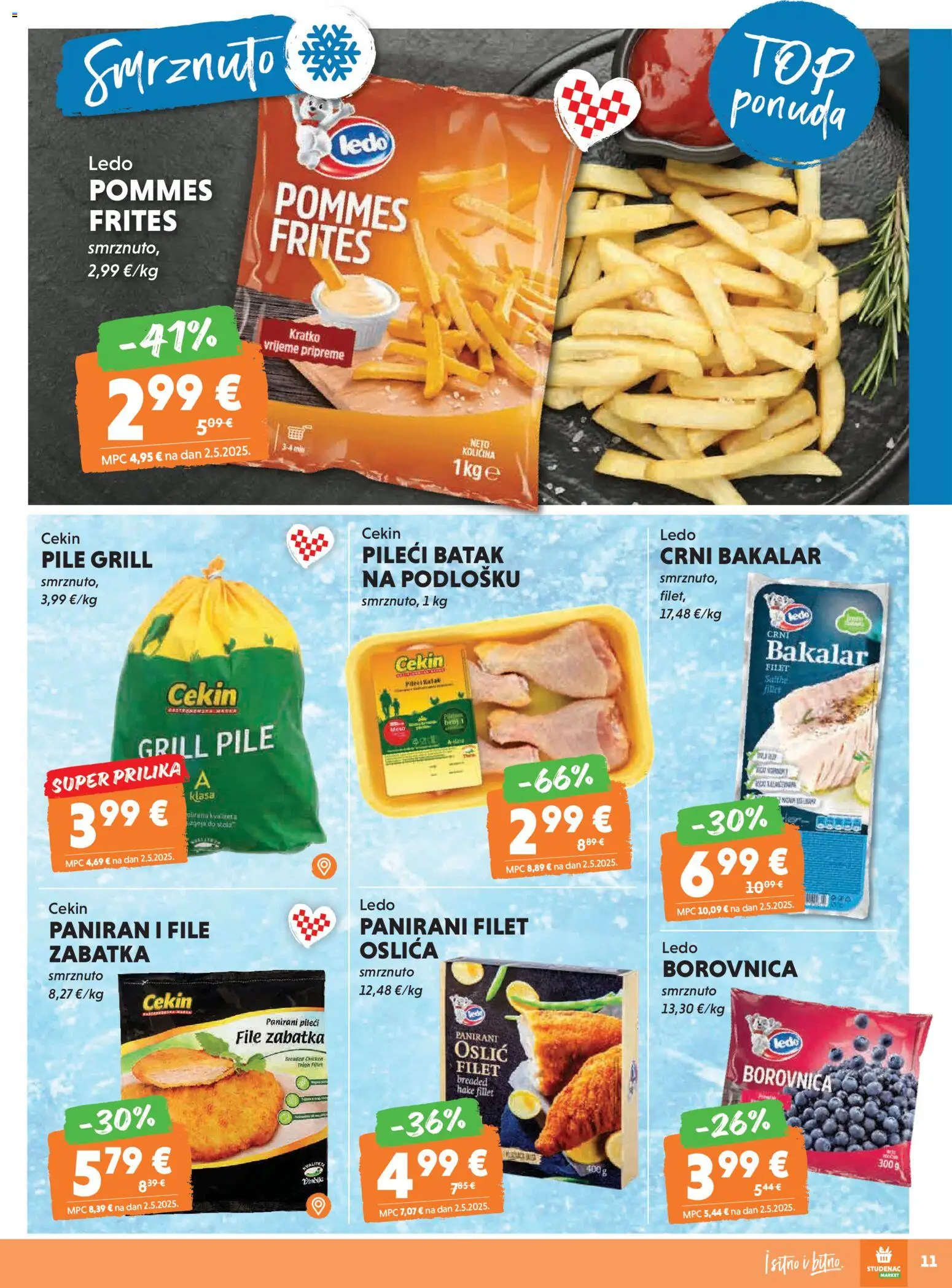 Studenac katalog | vrijedi od 28.01.2026 | Stranica: 11 | Proizvodi: Pommes frites, Ledo, Borovnica, Oslić