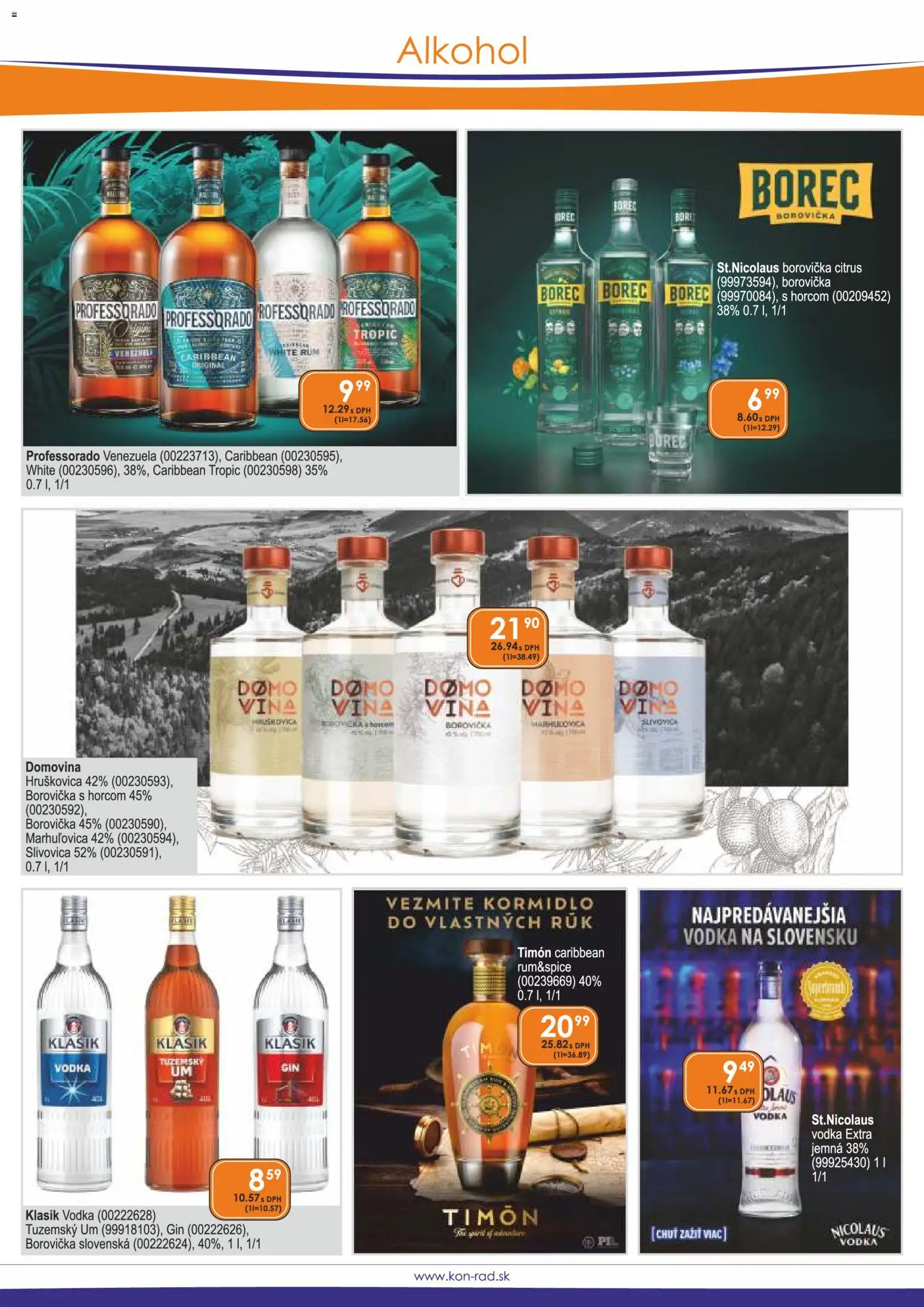 Nové KON - RAD akcie – leták je platný od 01.12.2025 | Strana: 21 | Produkty: Slivovica, Gin, Vodka, Alkohol