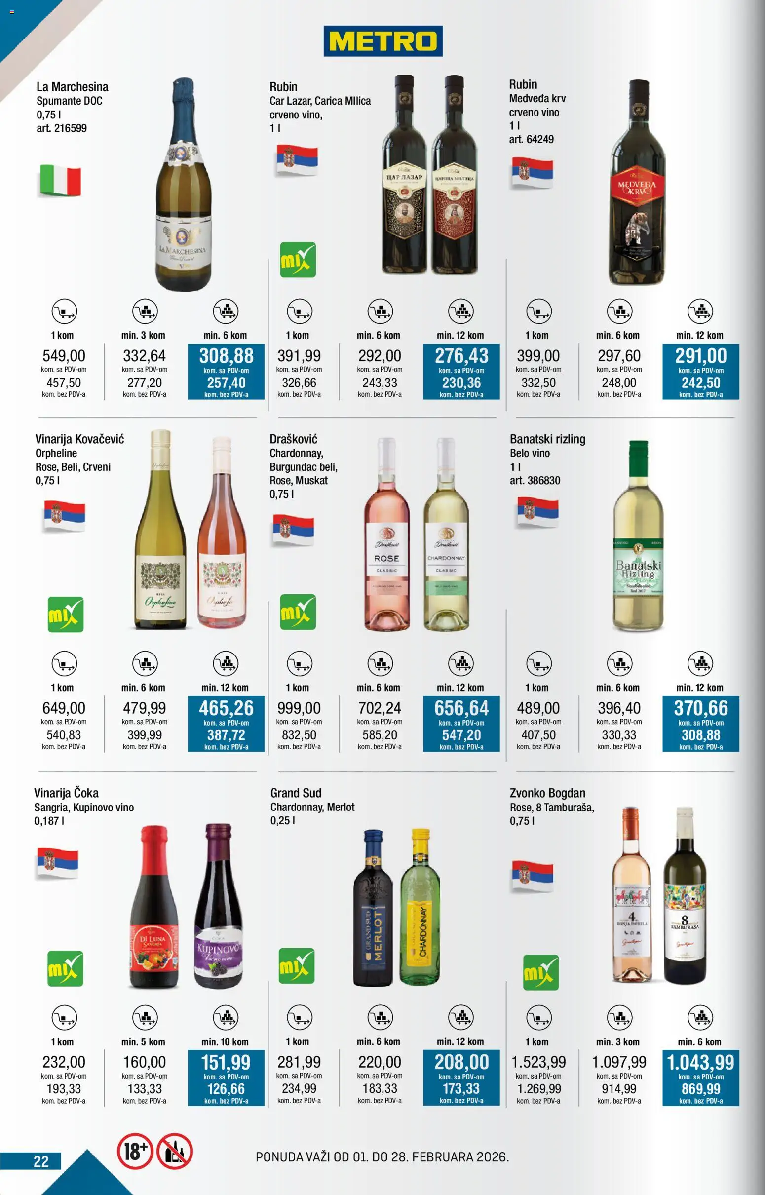 Metro katalog - važi od 01.02.2026 | Strana: 22 | Proizvode: Chardonnay, Crveno vino, Belo vino, Vino