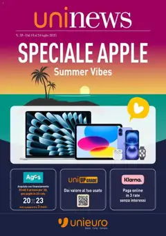 Anteprima del volantino Unieuro Apple catalogo valido a partire dal 19.07.2025