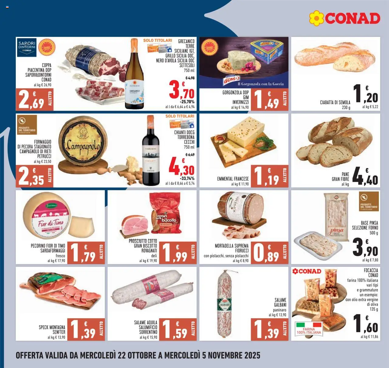 Volantino Conad del 22.10.2025 | Pagina: 8 | Prodotti: Salame, Focaccia, Prosciutto, Olio extra vergine