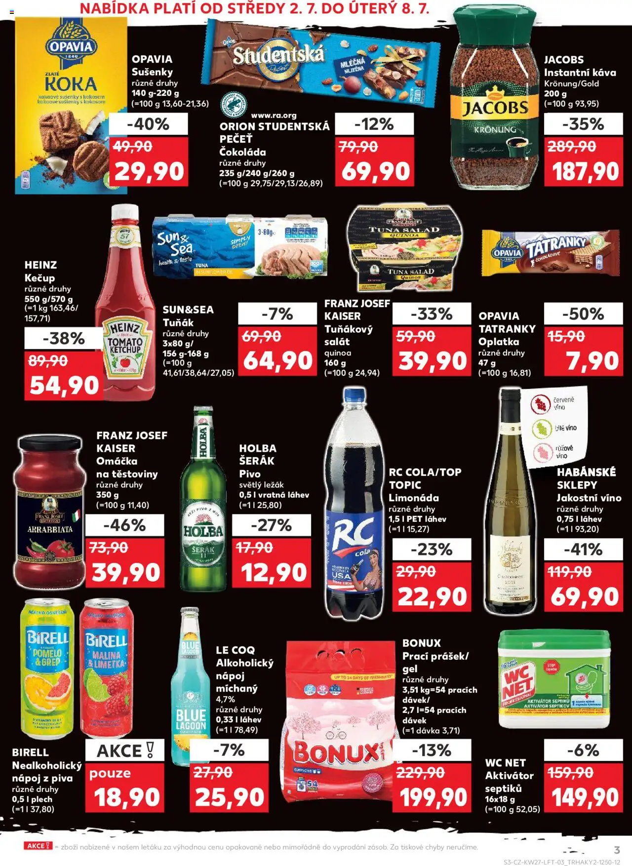 Kaufland leták od 02.07.2025 | Strana: 3 | Produkty: Kečup, Červené víno, Tuňákový salát, Sušenky