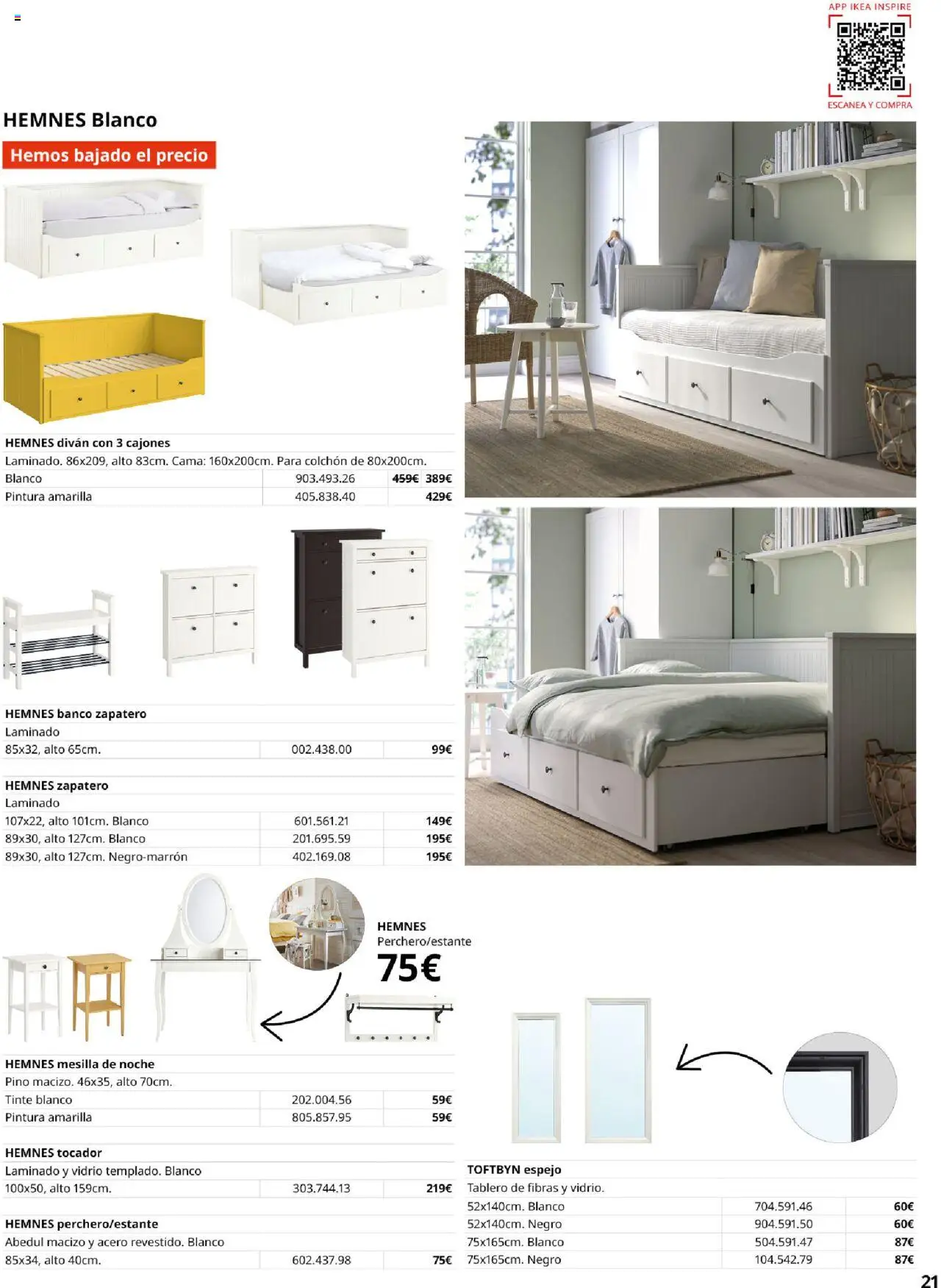 Catálogo IKEA Muebles para el dormitorio │ válido desde el 04.02.2025 | Página: 21 | Productos: Zapatero, Cama, Mesilla de noche, Espejo