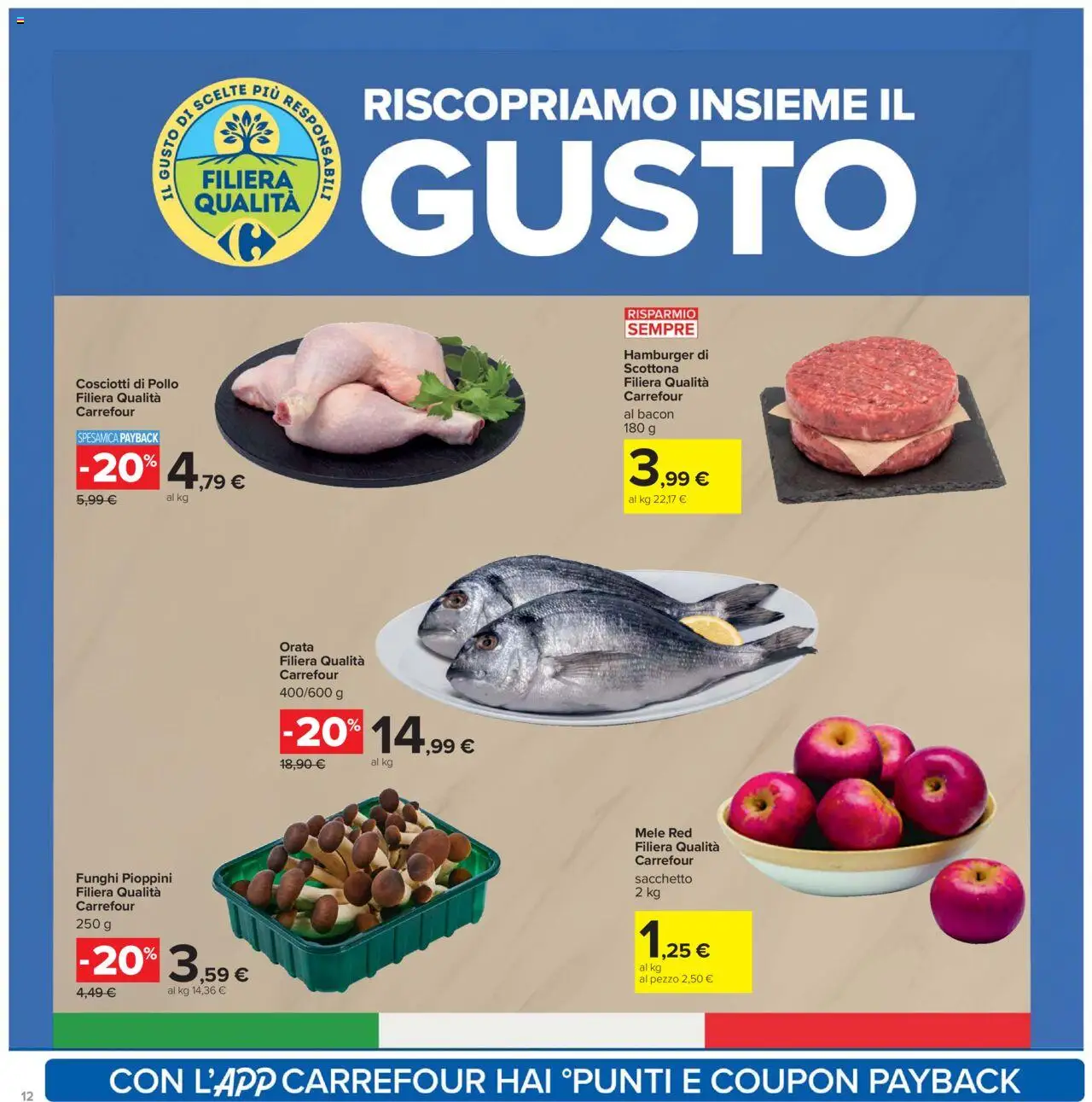 Volantino Carrefour del 10.10.2025 | Pagina: 12 | Prodotti: Pollo, Orata, Funghi, Hamburger