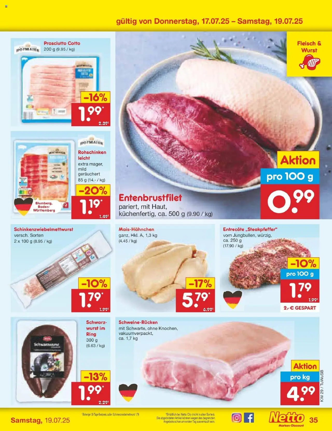Netto Marken-Discount prospekt Calw-Stammheim	 - gültig ab dem 13.07.2025 | Seite: 53 | Produkte: Entrecote, Wurst, Schweinerucken, Fleisch