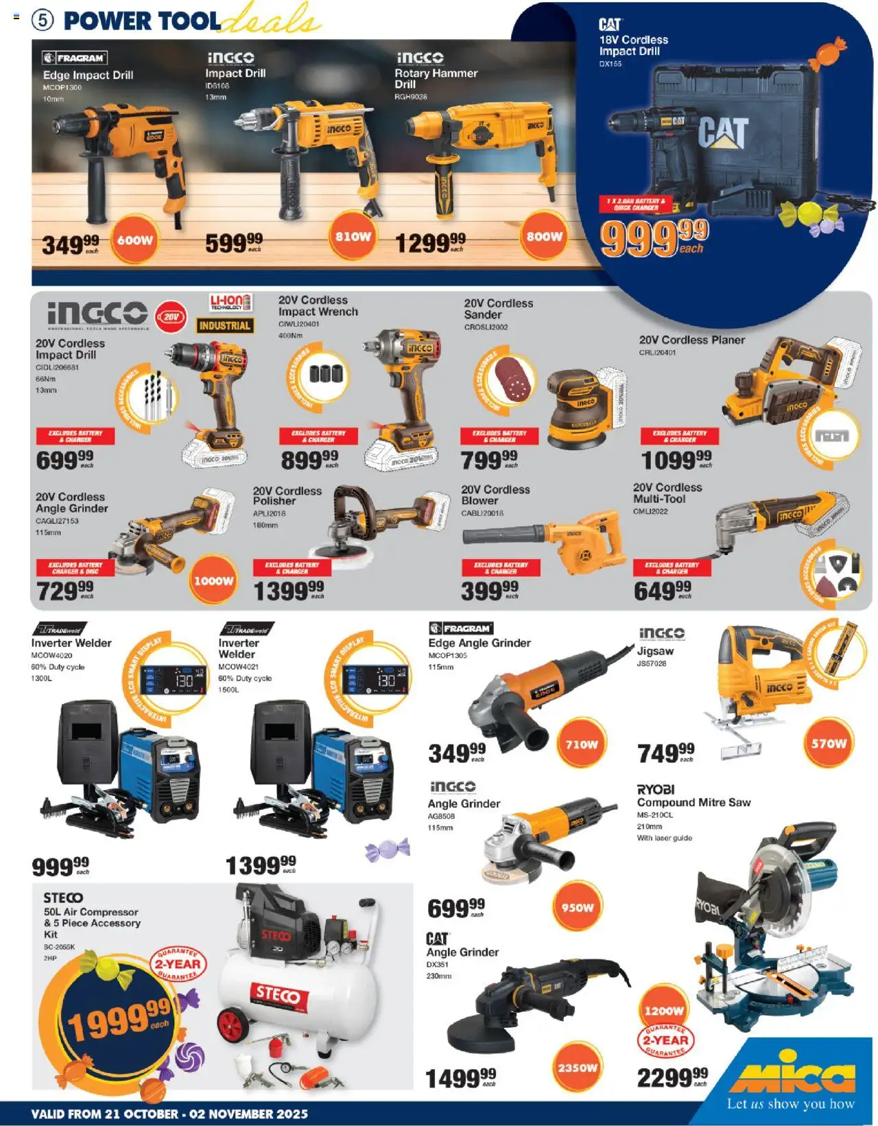 New MICA catalogue – valid from 21.10.2025 | Page: 5 | Products: Drill, Jigsaw, Brush, Angle grinder