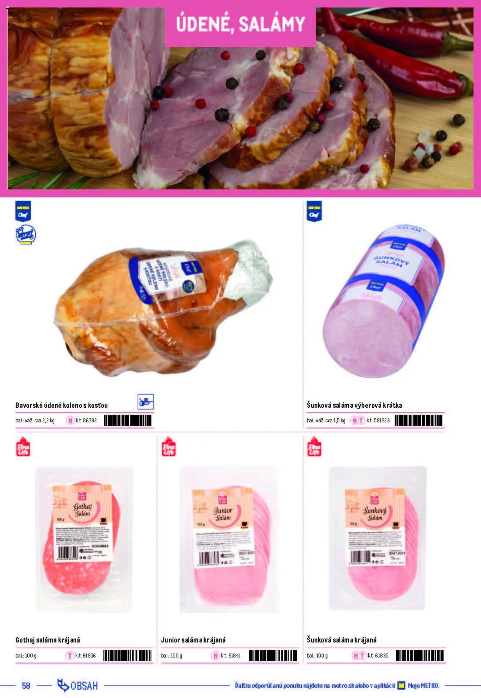 Nové Metro akcie – leták je platný od 05.12.2025 | Strana: 58 | Produkty: Saláma, Údené koleno