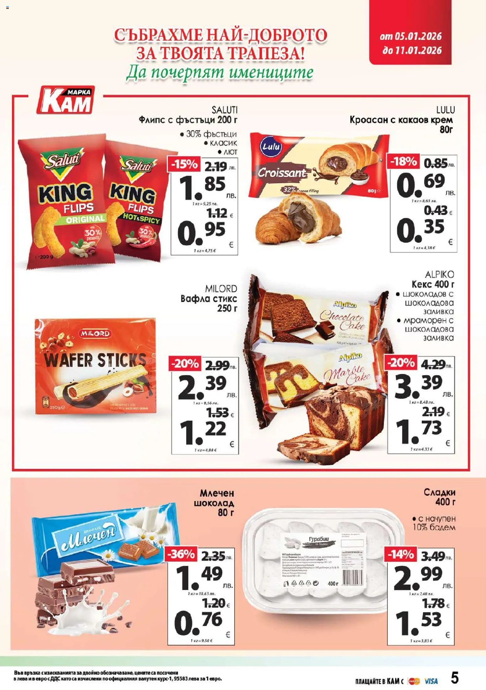 {H1} | Страница: 9 | Продукти: Шоколад, Кроасан, Кекс, Вафла