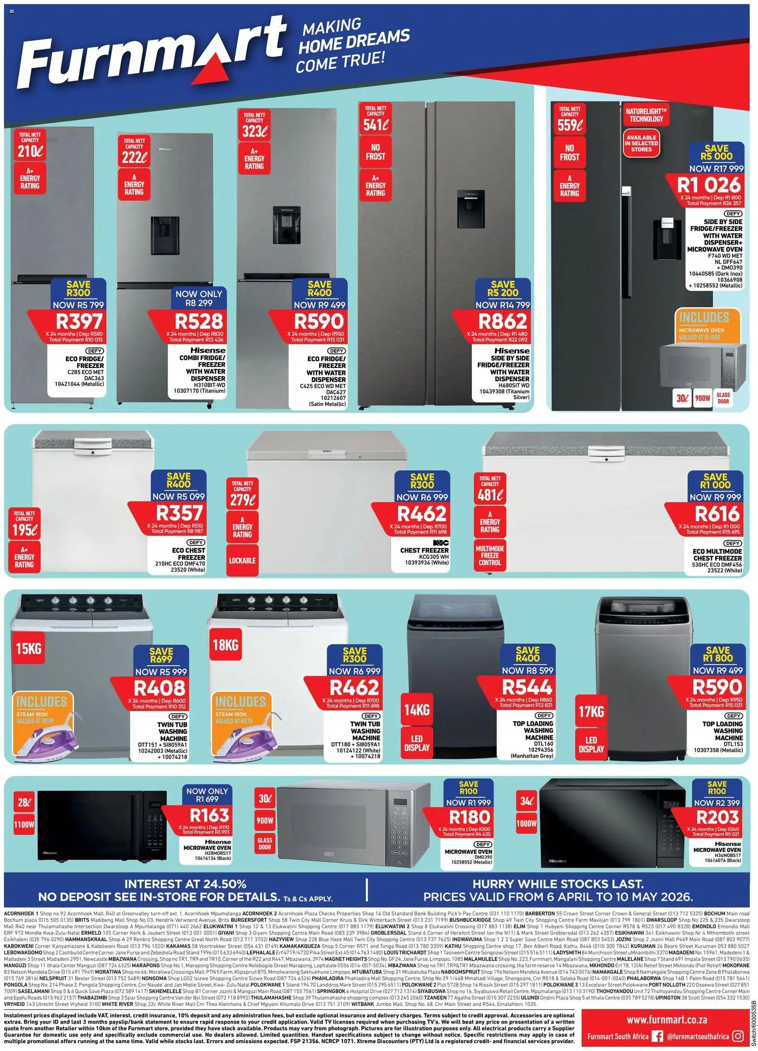 New Furnmart catalogue – valid from 06.04.2026 | Page: 3 | Products: Case, Washing machine, Microwave, Stock