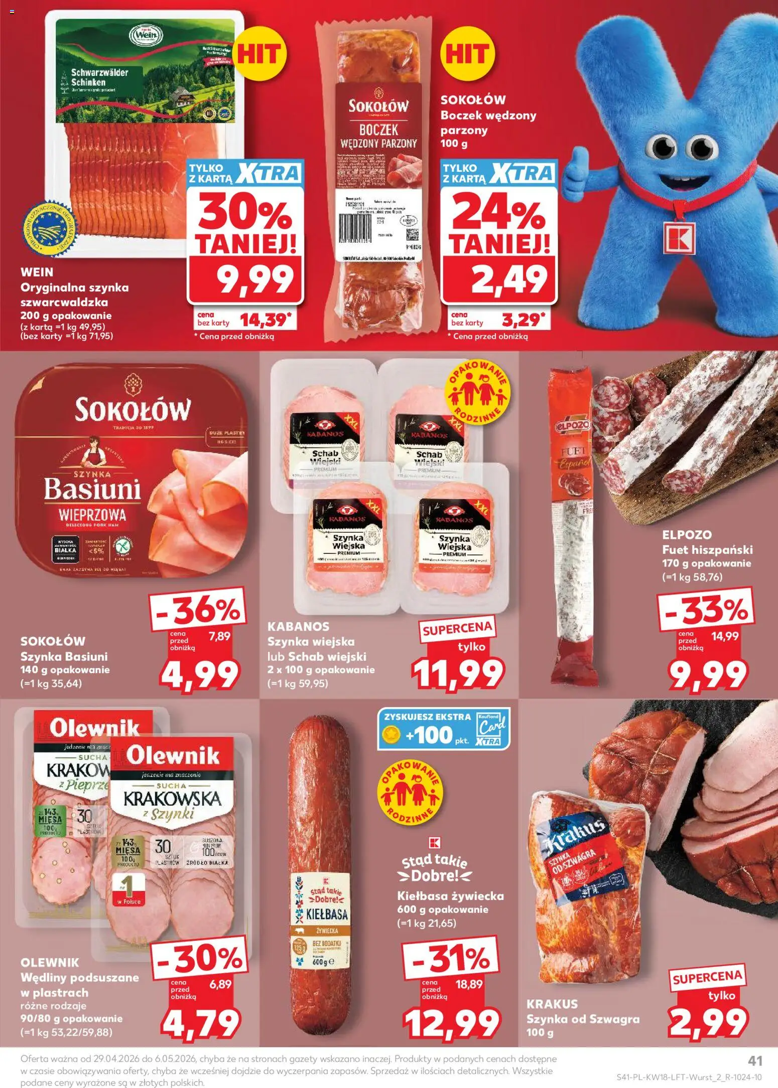 Kaufland gazetka od 29.04.2026 | Strona: 41 | Produkty: Kiełbasa, Schab, Boczek, Szynka szwarcwaldzka