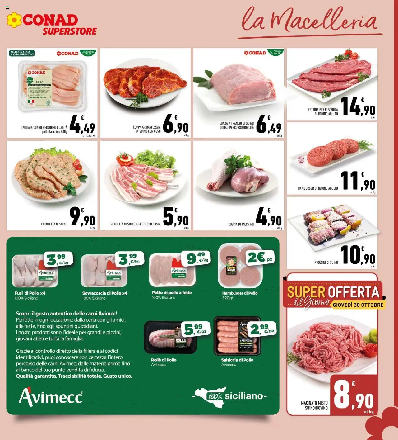 Volantino Conad del 22.10.2025 | Pagina: 7 | Prodotti: Petto di Pollo, Suino, Hamburger, Macinato