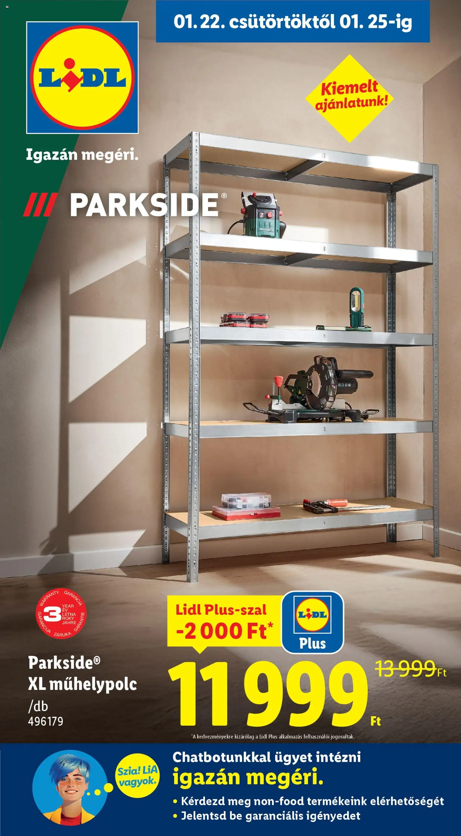 Lidl akciós ujság - amely érvényes a következő dátumtól: 22.01.2026 | Oldal: 1 | Termékek: Parkside