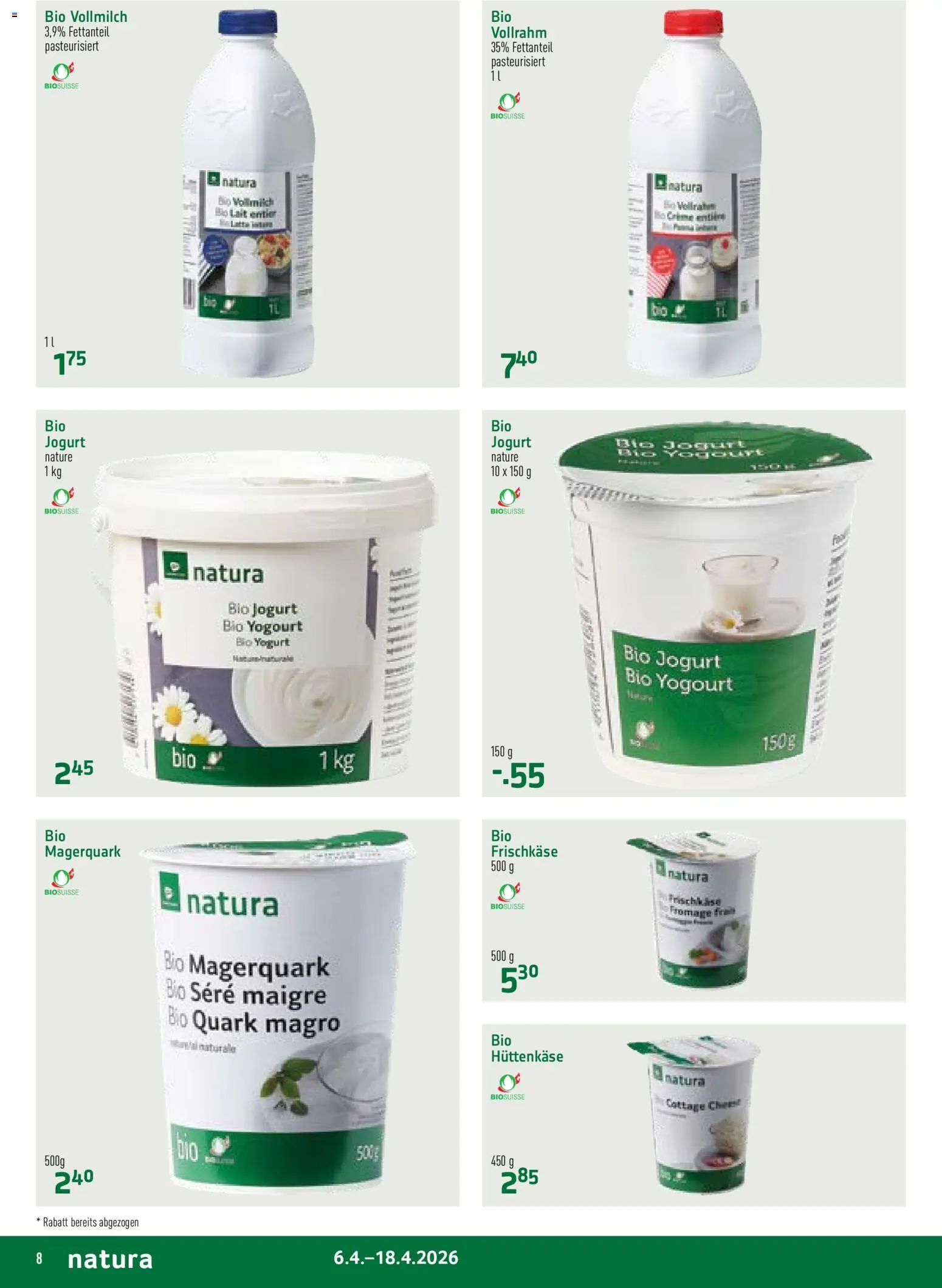 Prodega aktionen Natura – gültig ab 06.04.2026 | Seite: 8 | Produkte: Quark, Hüttenkäse