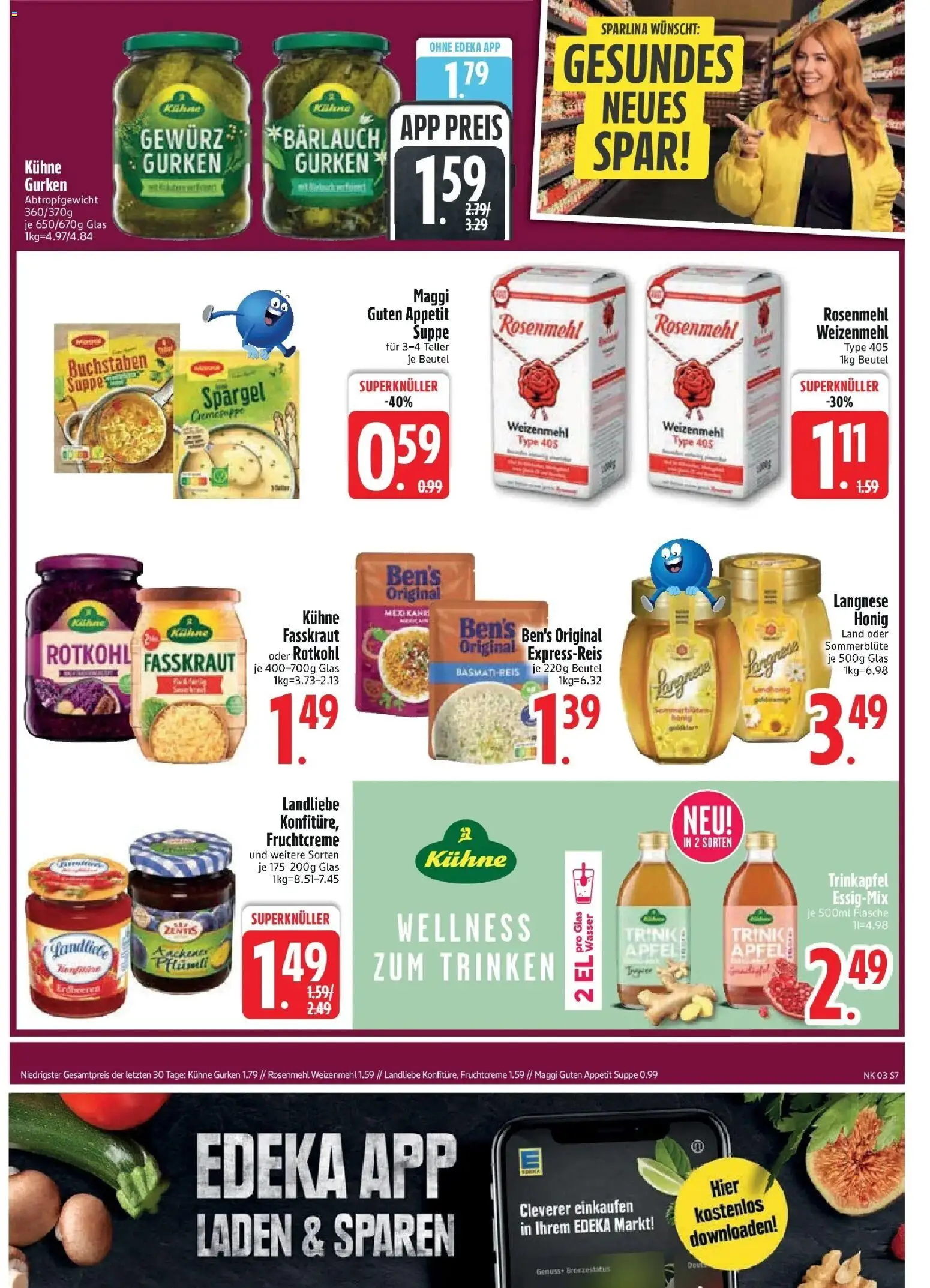 Edeka prospekt Sonthofen	 – gültig ab 11.01.2026 | Seite: 9 | Produkte: Langnese, Rotkohl, Wasser, Erdbeeren