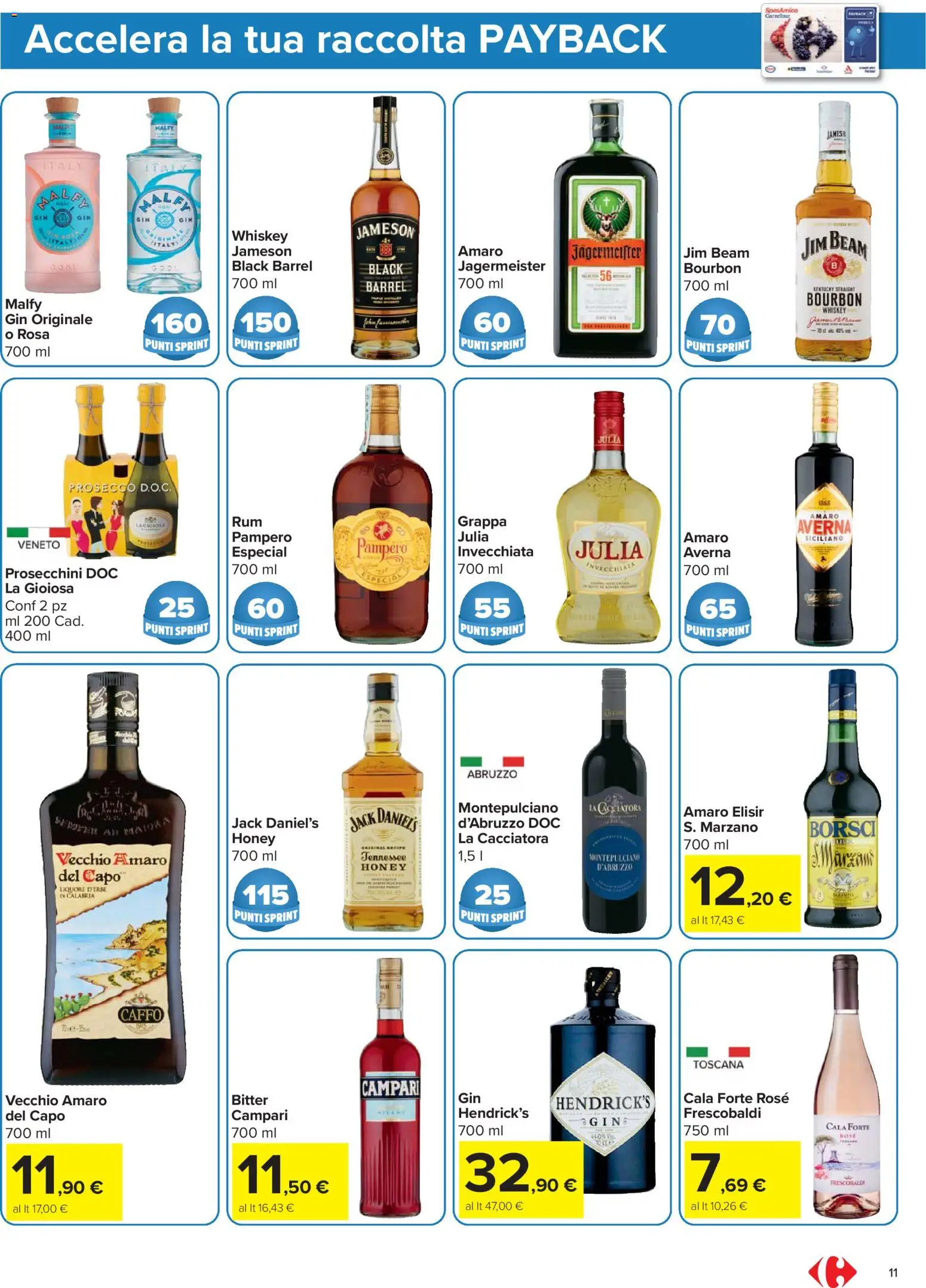 Volantino Carrefour del 24.03.2026 | Pagina: 11 | Prodotti: Bourbon, Gin, Grappa, Amaro