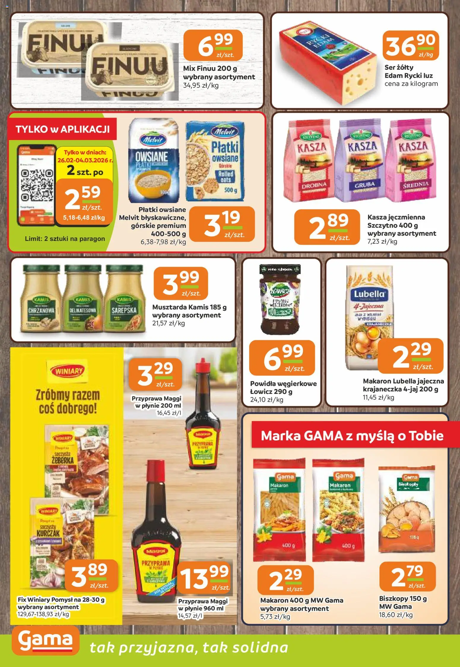 Gama Gazetka od 26.02.2026 | Strona: 8 | Produkty: Kasza, Musztarda, Powidła, Ser