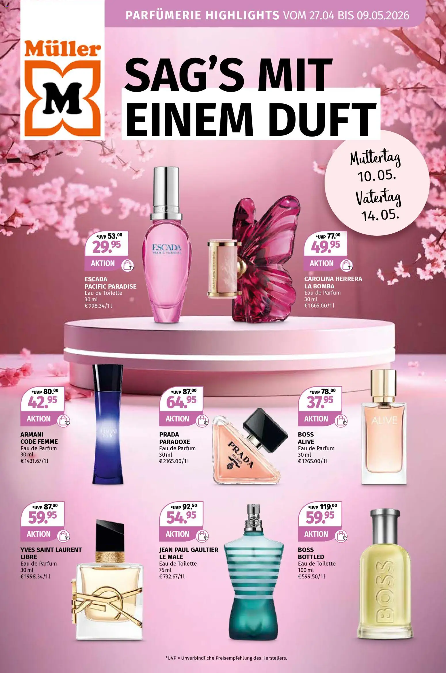 Müller Parfümerie-Highlights – gültig ab 27.04.2026 | Seite: 1 | Produkte: Toilette, Parfüm, Duft, Eau de Parfum