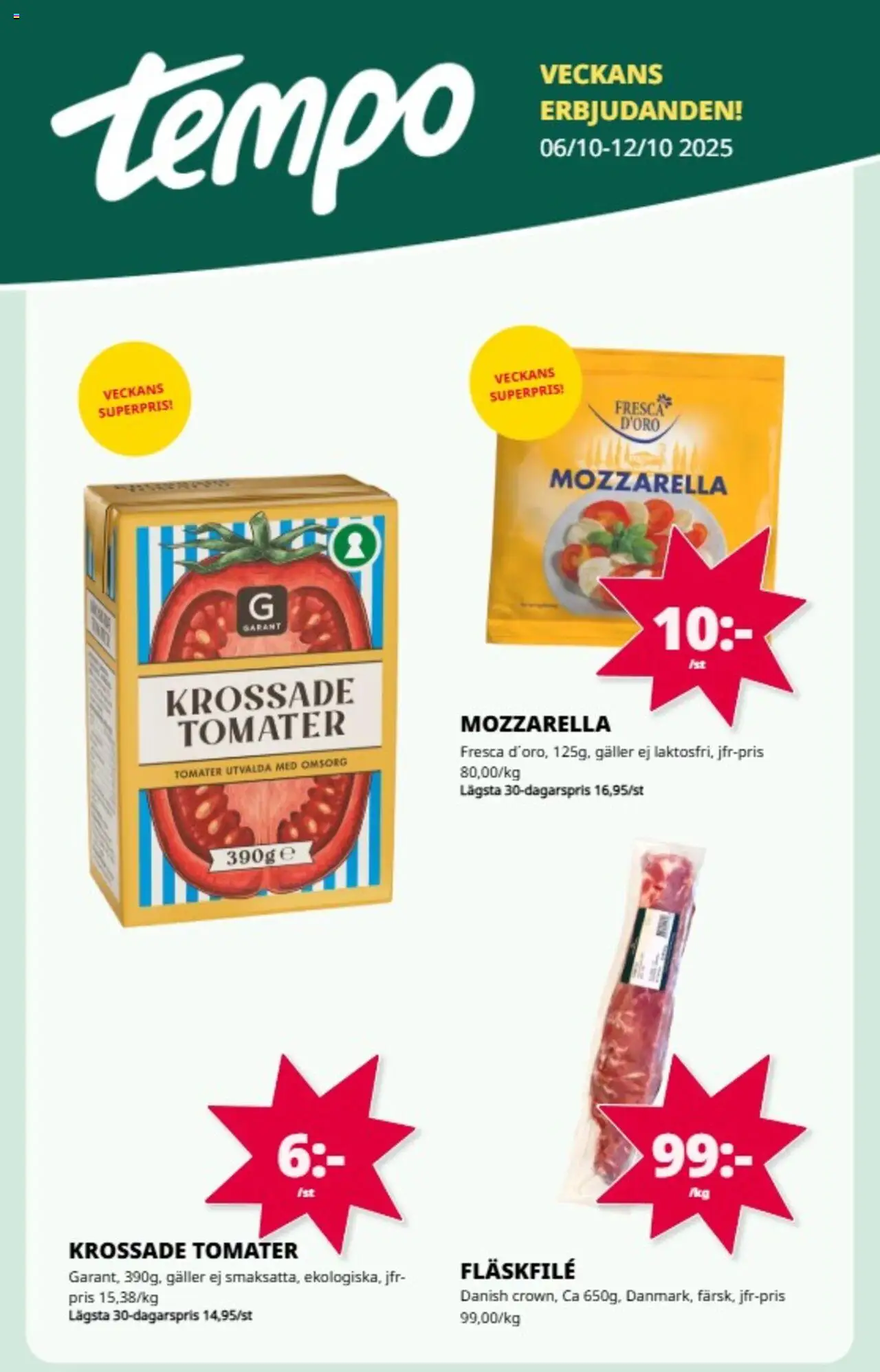 Tempo reklamblad aktuell från 06.10.2025 | Sida: 1 | Produkter: Krossade tomater, Galler, Tomater