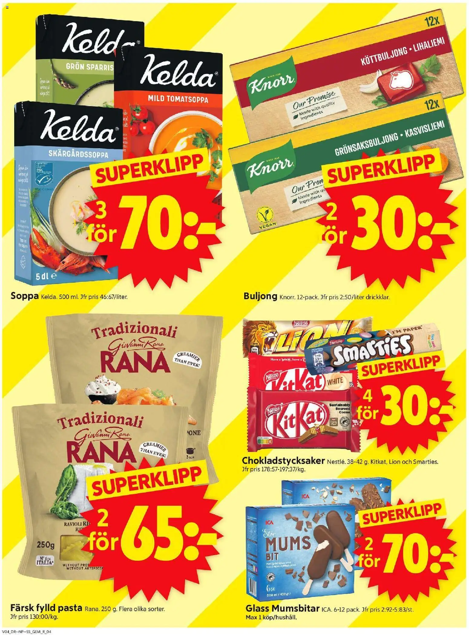 ICA Supermarket reklamblad aktuell från 19.01.2026 | Sida: 4 | Produkter: Pasta, Sparris, Glass, Soppa