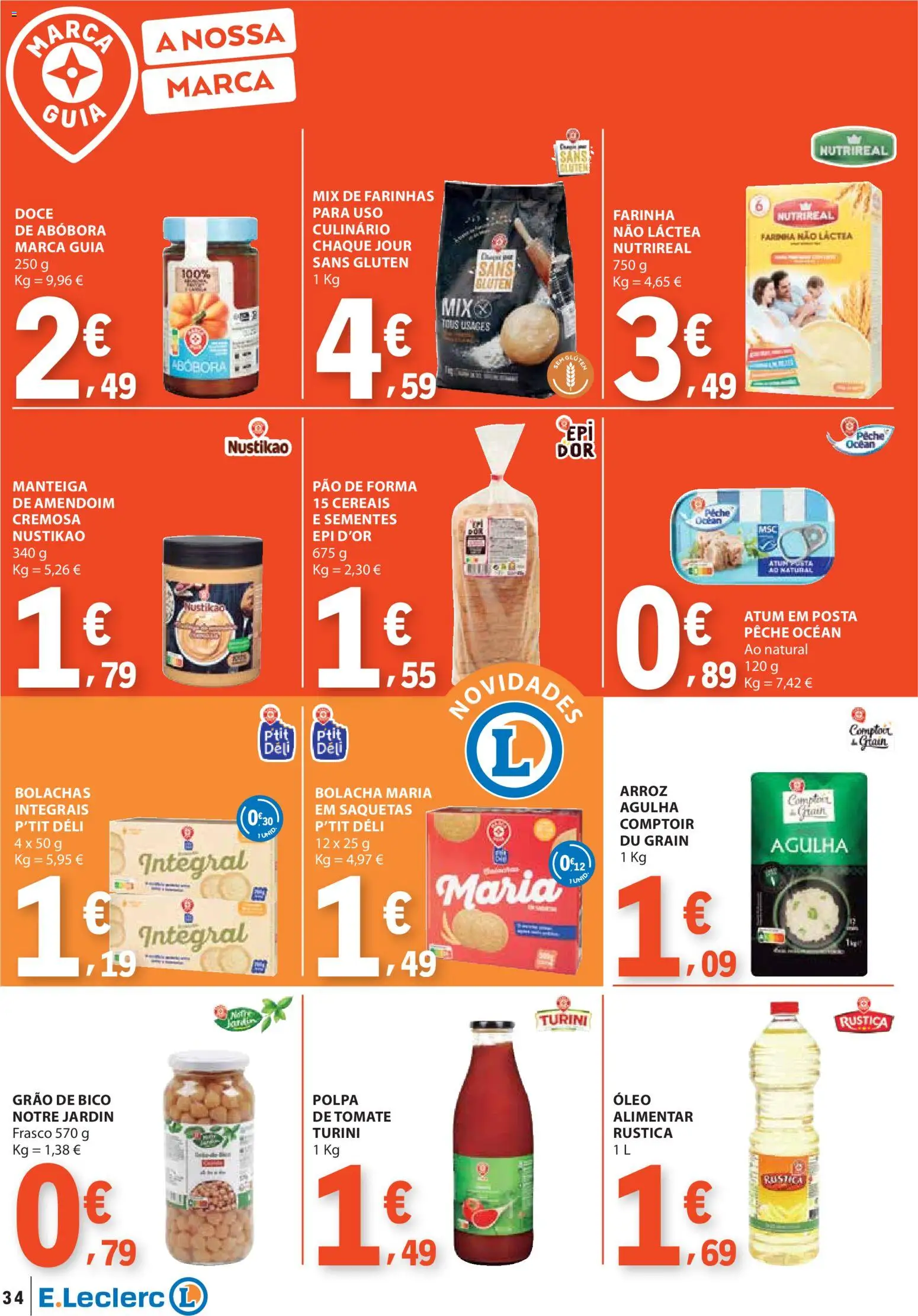E.Leclerc folheto │ válido de 23.10.2025 | Página: 34 | Produtos: Pão de forma, Manteiga, Abóbora, Arroz