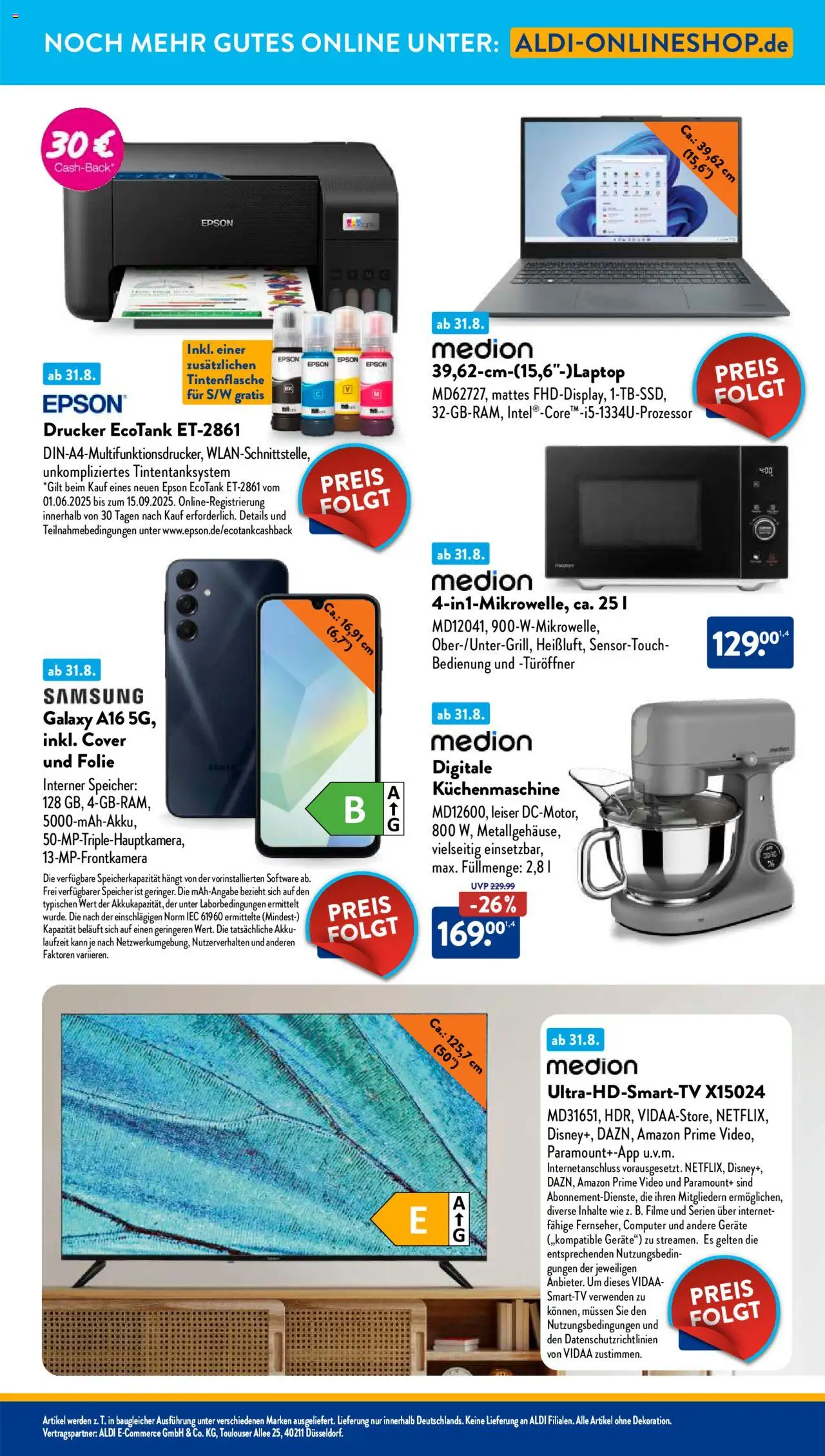 Aldi Süd Prospekt 	 - gültig ab dem 01.09.2025 | Seite: 26 | Produkte: Epson, Samsung, Drucker, Video