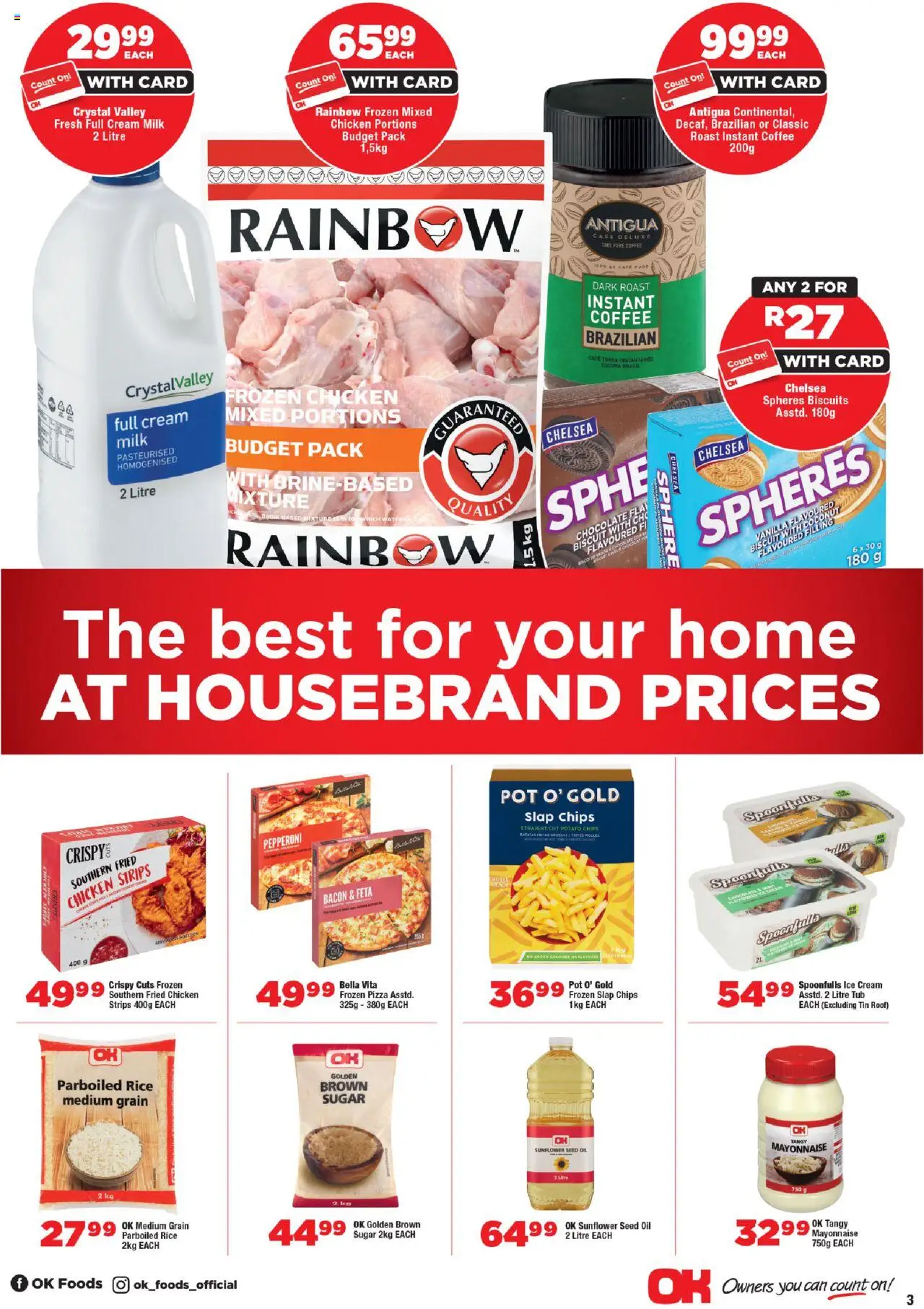 New OK Foods catalogue – valid from 15.10.2025 | Page: 3 | Products: Chocolate, Chicken, Ice cream, Estuche organizador de viaje