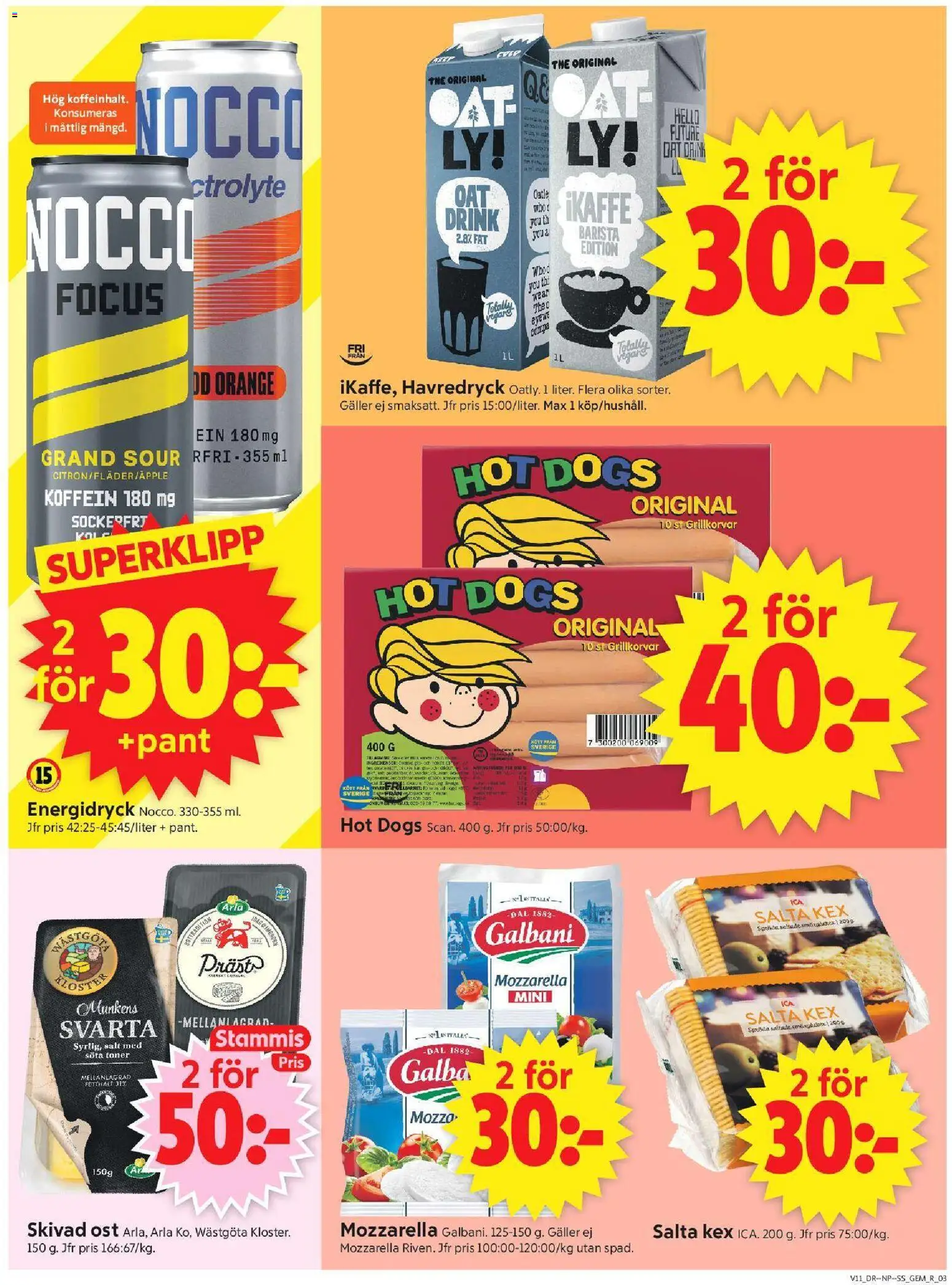 ICA Supermarket reklamblad aktuell från 09.03.2026 | Sida: 3 | Produkter: Gem, Salt, Havredryck, Energidryck