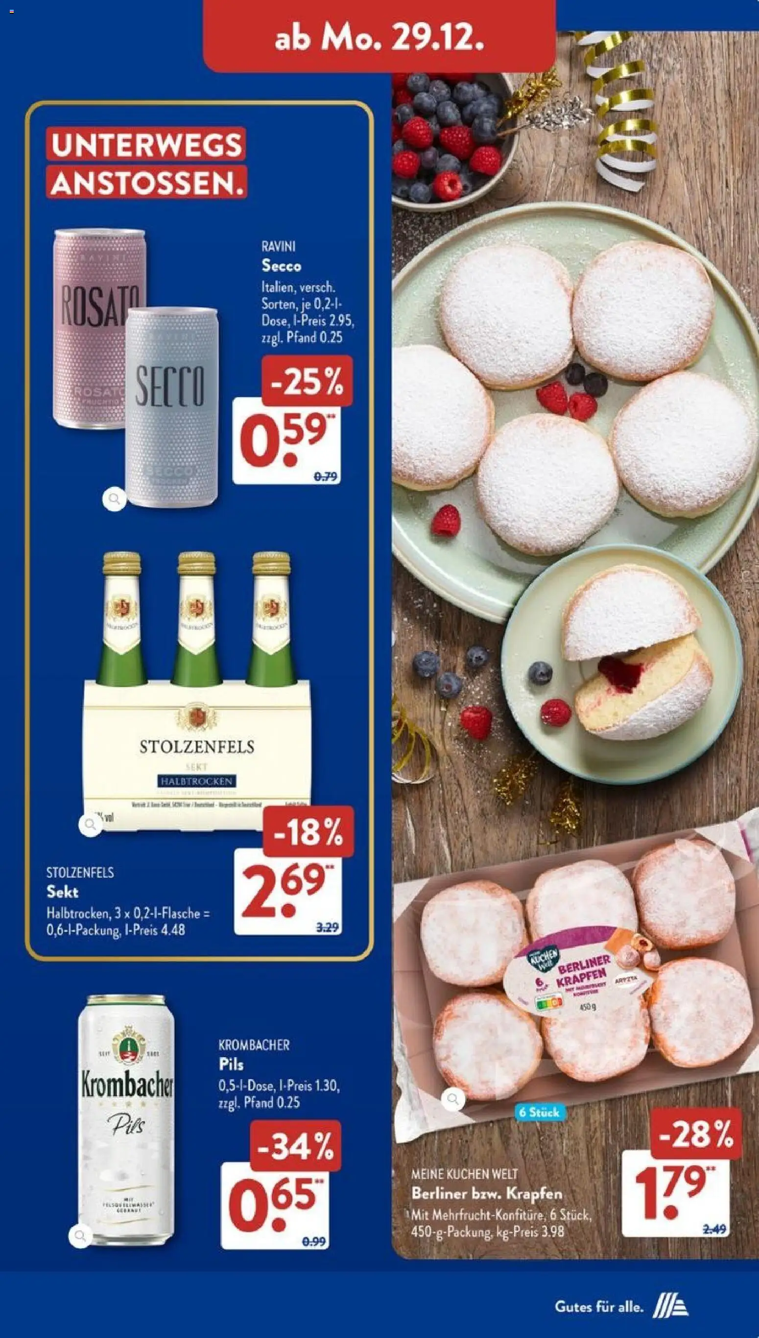Aldi Süd Prospekt 	 – gültig ab 29.12.2025 | Seite: 15 | Produkte: Berliner, Sekt, Krombacher, Kuchen