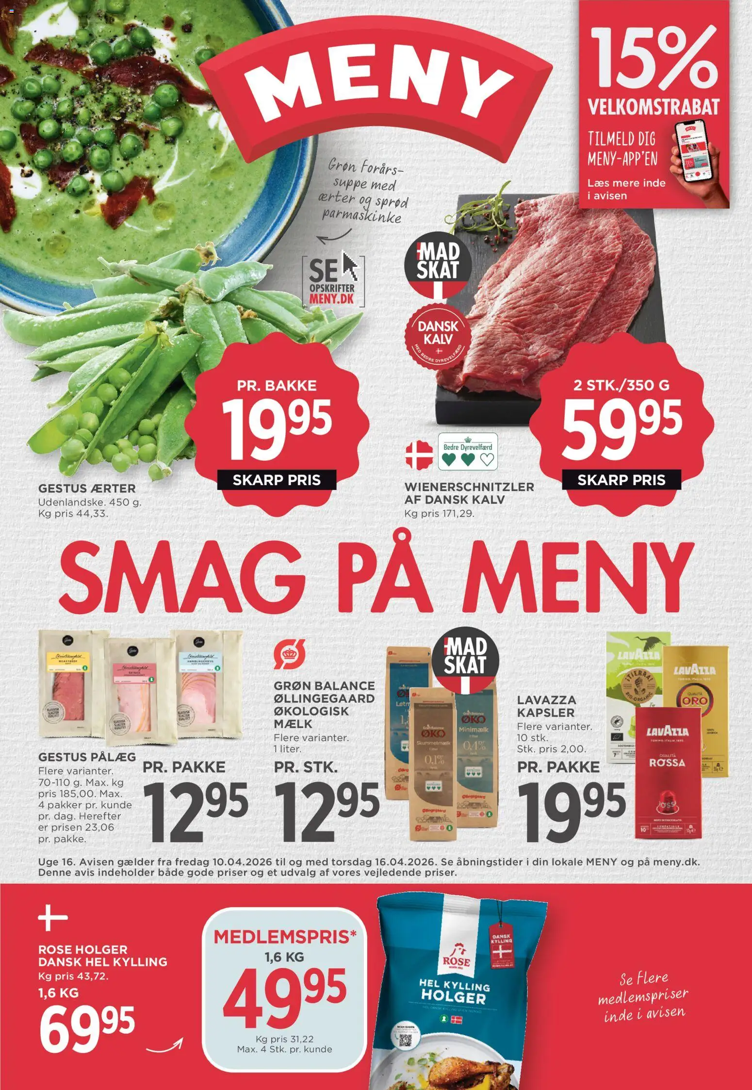 Meny tilbudsavis – gyldig fra 10.04.2026 | Side: 1 | Produkter: Mælk, Pålæg, Ærter, Suppe