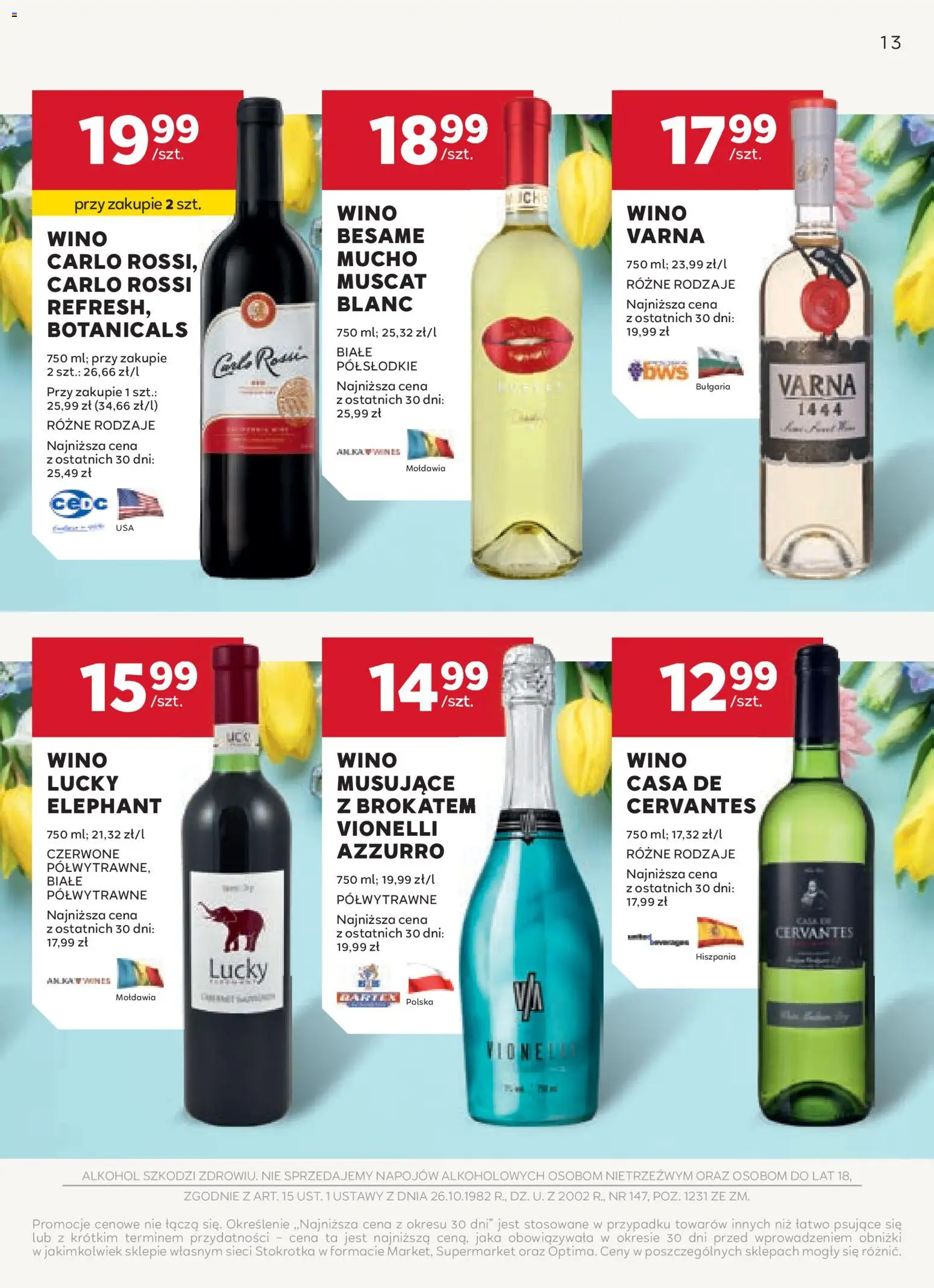 Stokrotka Gazetka - Oferta alkoholowa od 19.02.2026 | Strona: 13 | Produkty: Stokrotka, Wino, Alkohol, Carlo Rossi