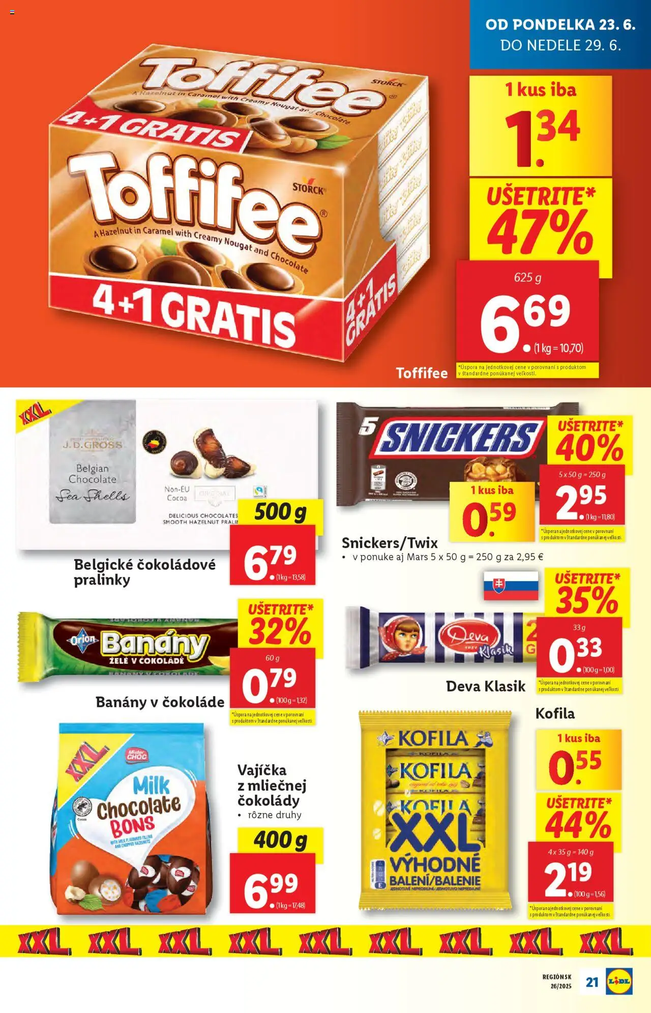 Lidl leták │ platný od 23.06.2025 | Strana: 27 | Produkty: Banány v čokoláde, Banány, Toffifee