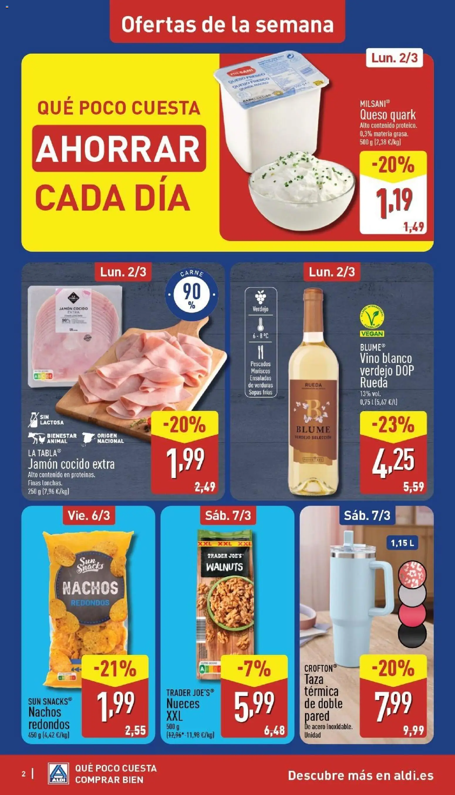 Aldi folleto Canarias │ válido desde el 02.03.2026 | Página: 2 | Productos: Καλτσάκια μισά, Jamón, Vino, Queso fresco