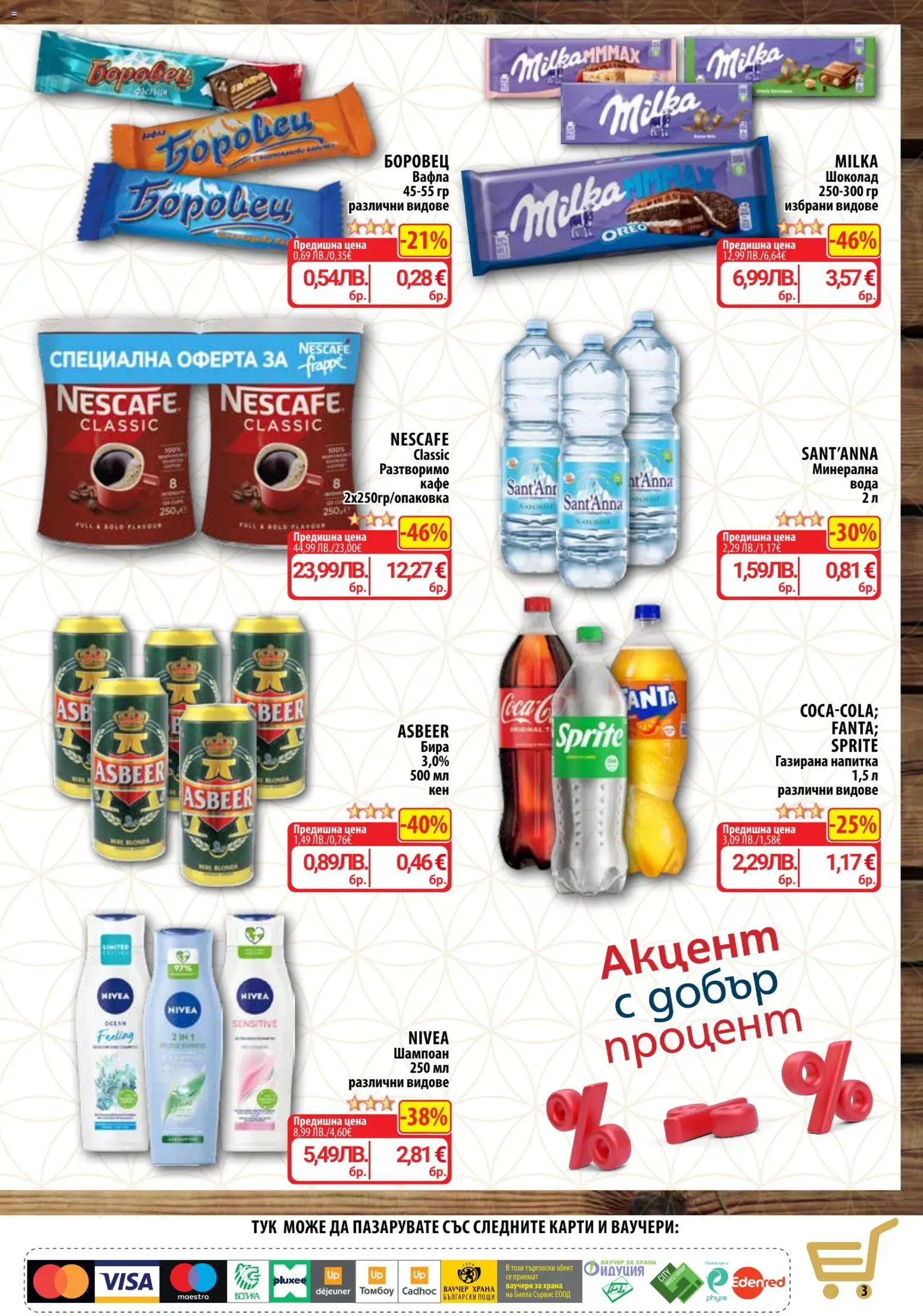 {H1} | Страница: 3 | Продукти: Шампоан, Минерална вода, Напитка, Вафла