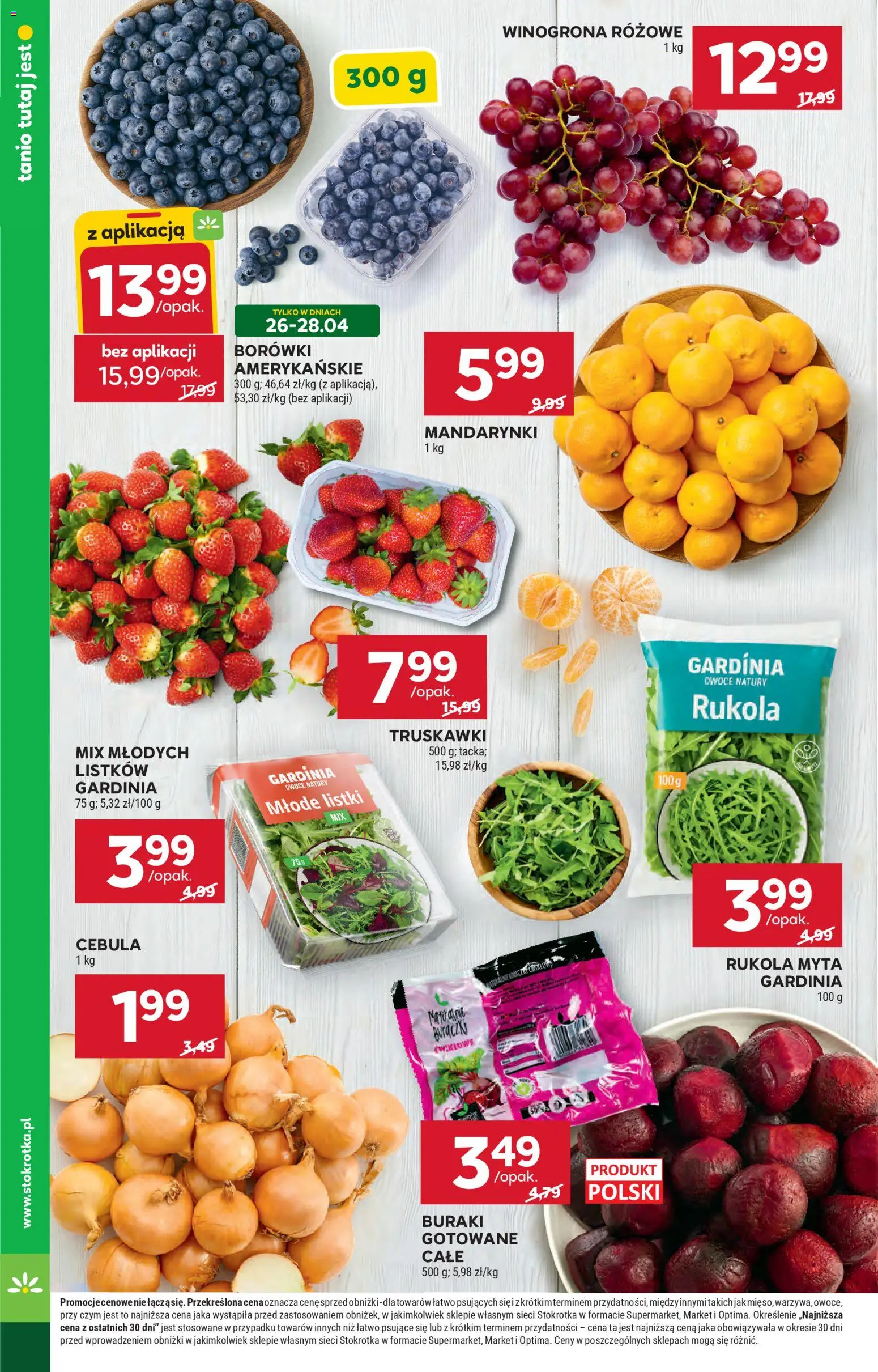 Stokrotka gazetka - Market od 23.04.2026 | Strona: 10 | Produkty: Winogrona, Rukola, Truskawki, Mandarynki