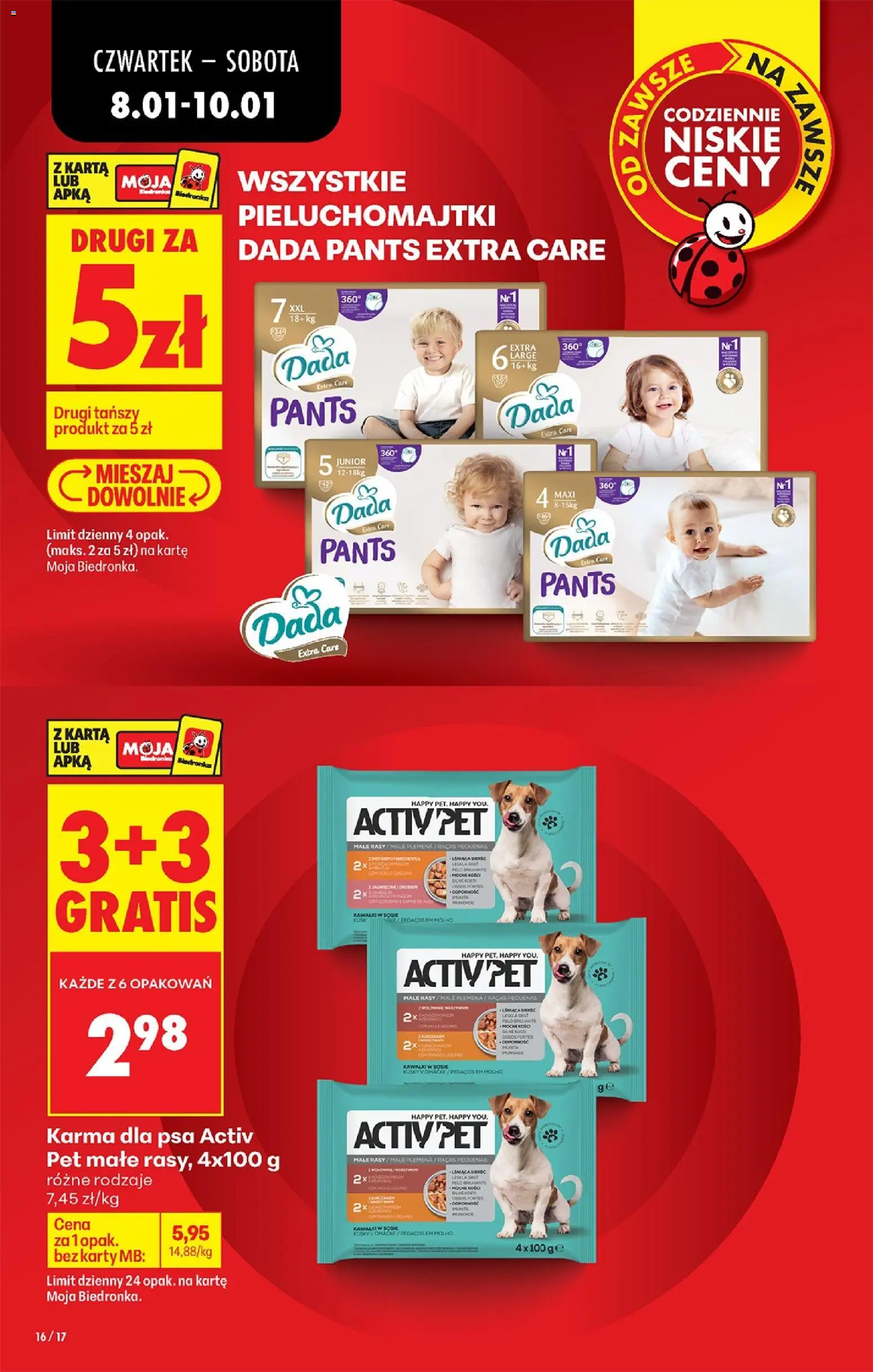 Biedronka gazetka - Oferta w tym tygodniu od 08.01.2026 | Strona: 18 | Produkty: Karma dla psa activ pet, Pieluchomajtki, Karma dla psa, Sos