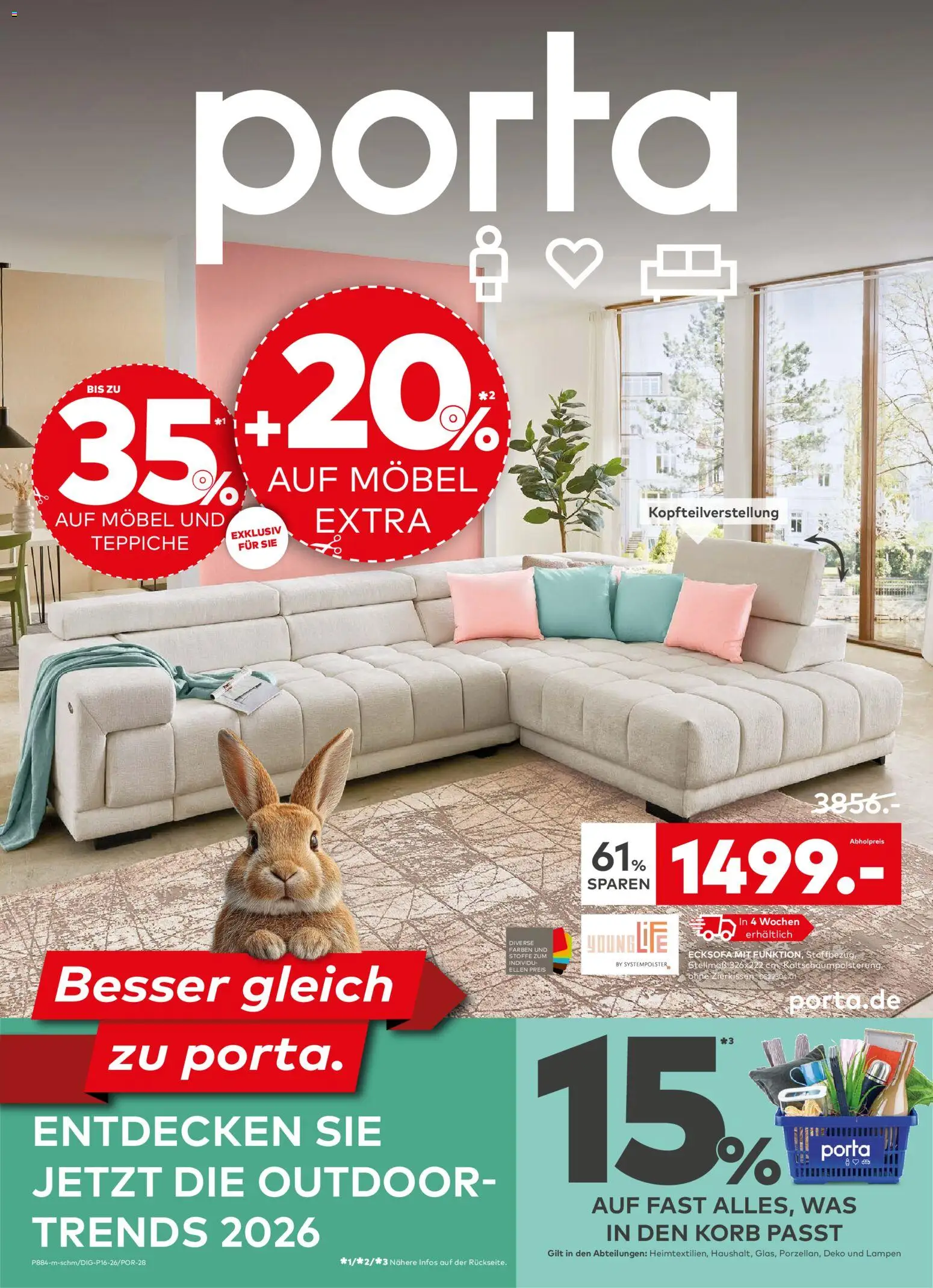 Porta! Prospekt Bergheim-Zieverich – gültig ab 06.04.2026 | Seite: 1 | Produkte: Ecksofa, Korb