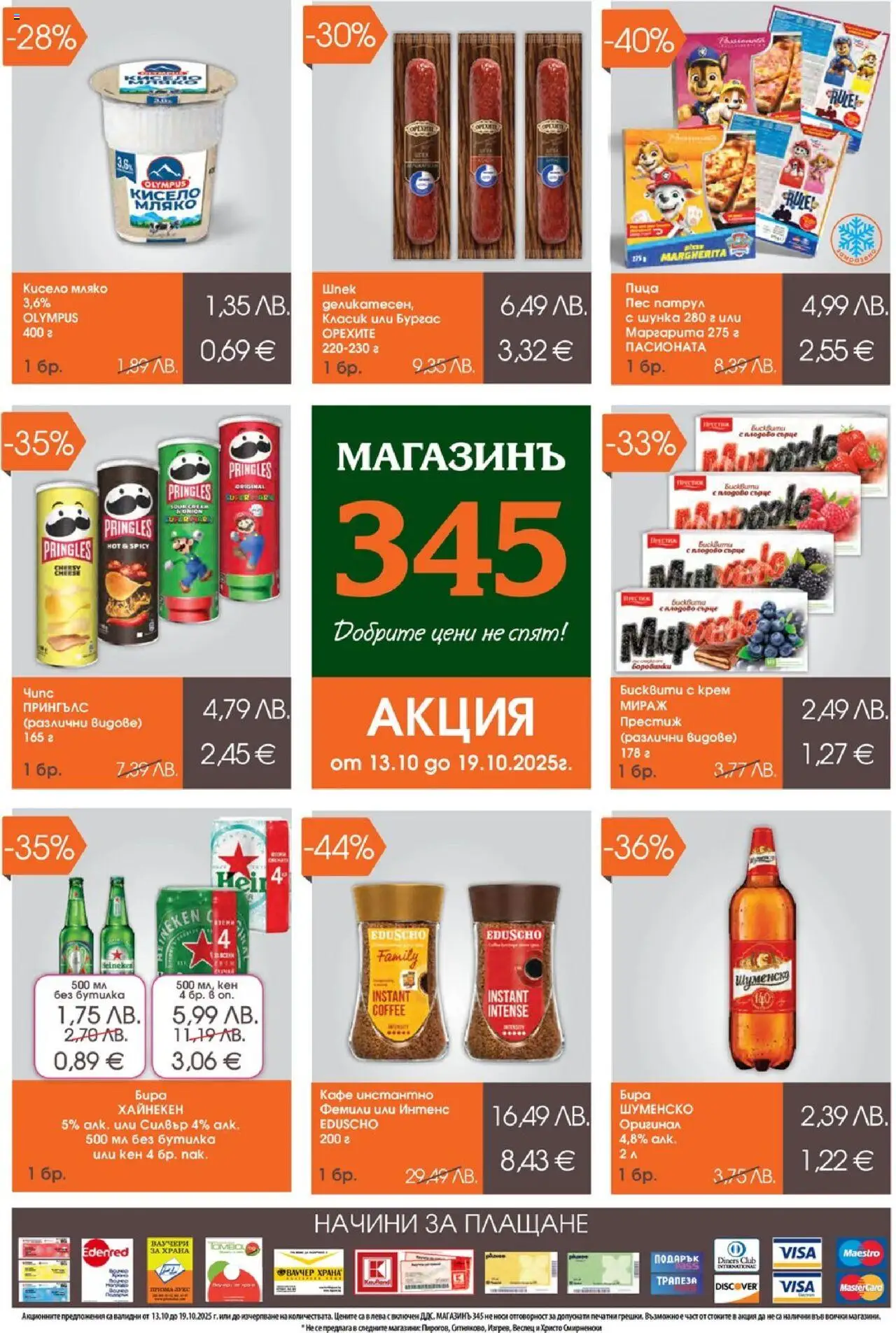 {H1} | Страница: 1 | Продукти: Кисело мляко, Шунка, Мляко, Кафе