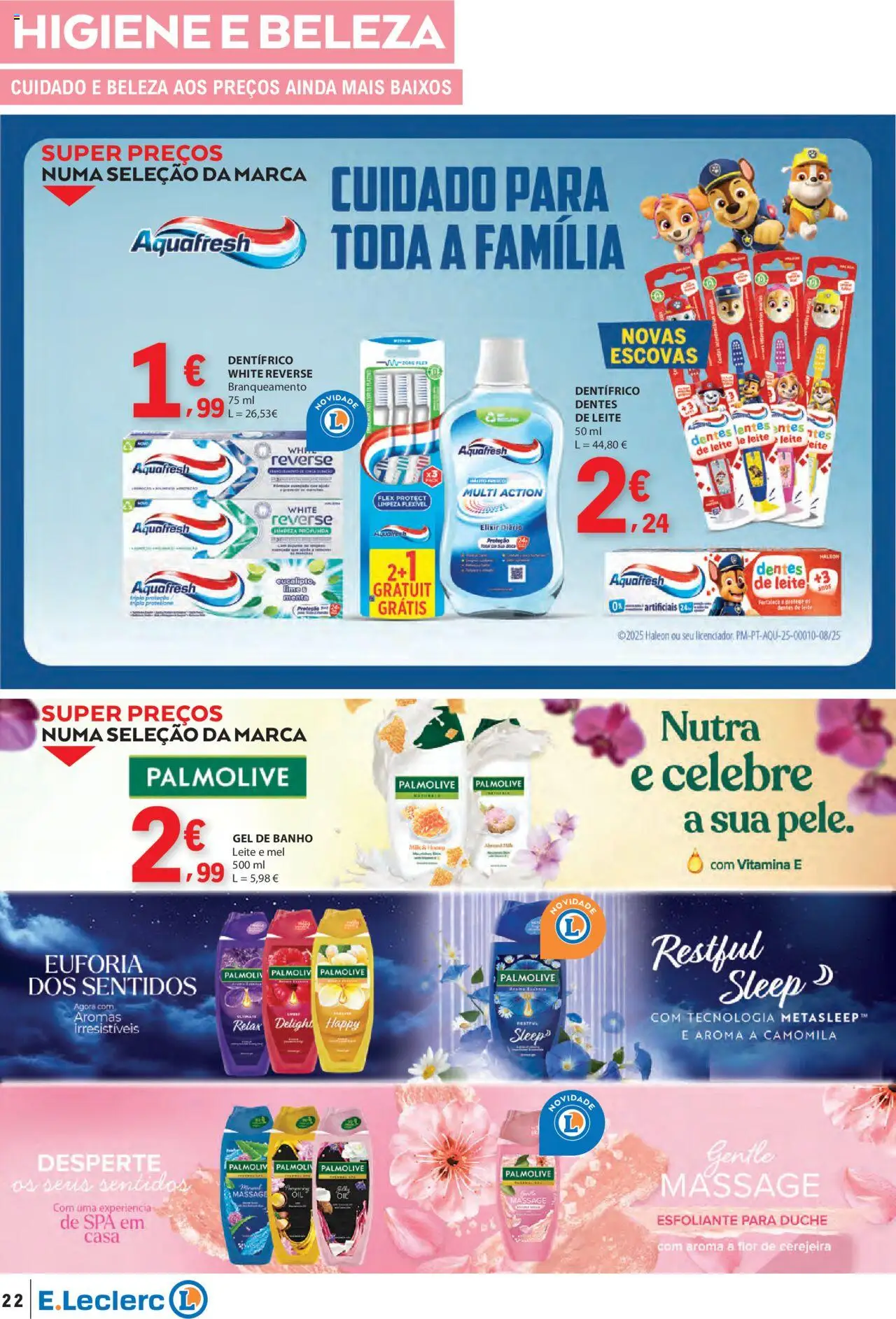 E.Leclerc folheto │ válido de 16.10.2025 | Página: 22 | Produtos: Gel de banho, Leite, Banho, Mel