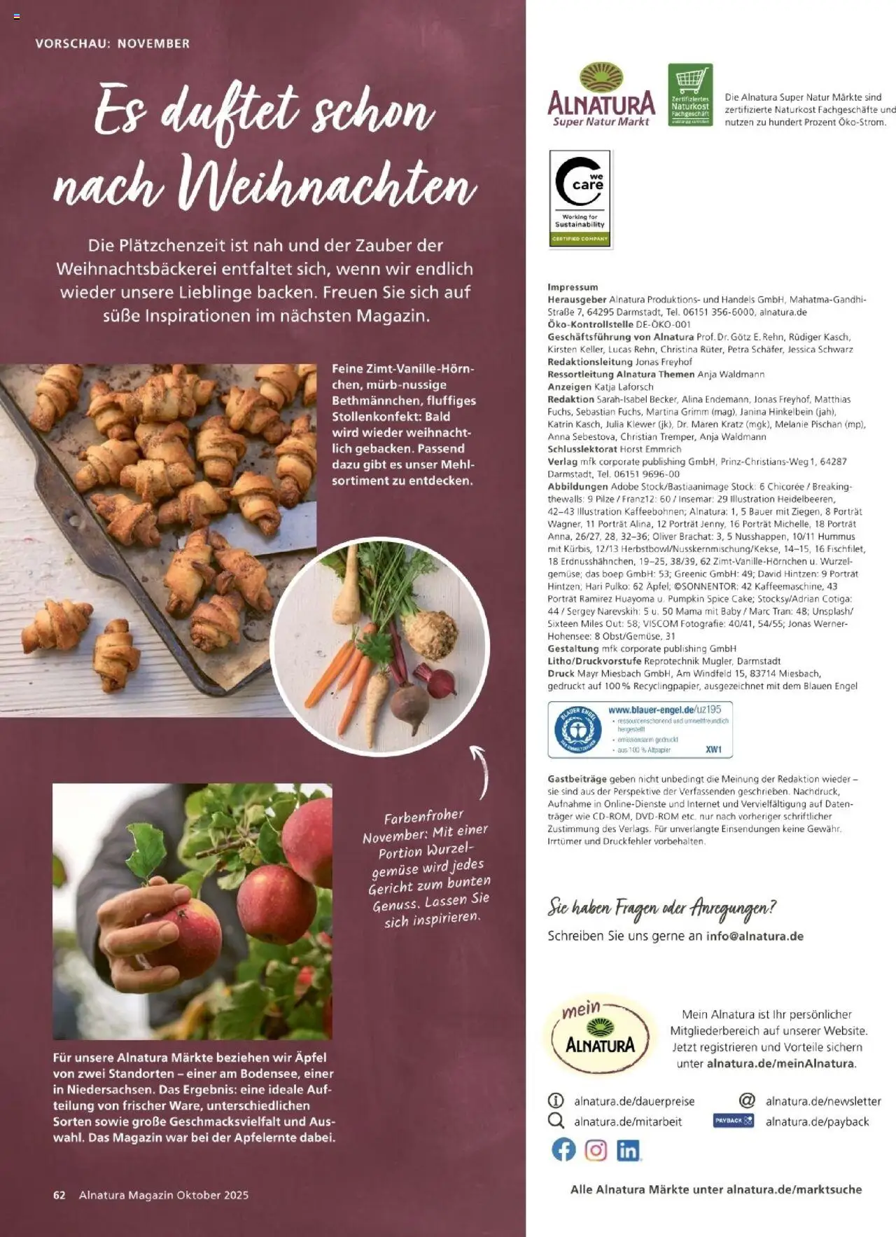 Alnatura Prospekt – gültig ab 01.10.2025 | Seite: 62 | Produkte: Mehl, Äpfel, Gemüse