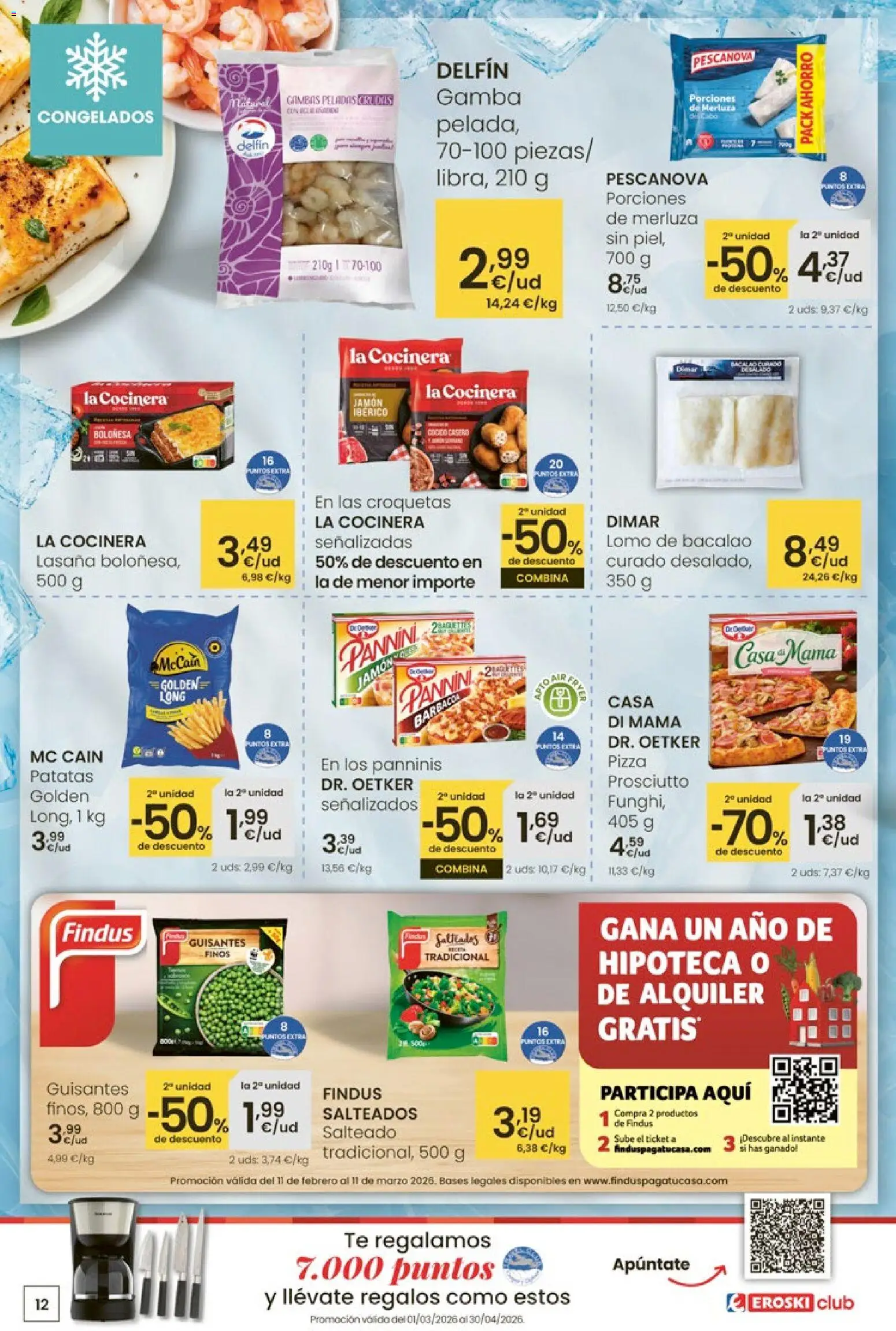 Eroski - 50 de descuento │ válido desde el 26.02.2026 | Página: 12 | Productos: Jamón ibérico, Pizza, Croquetas, Gamba